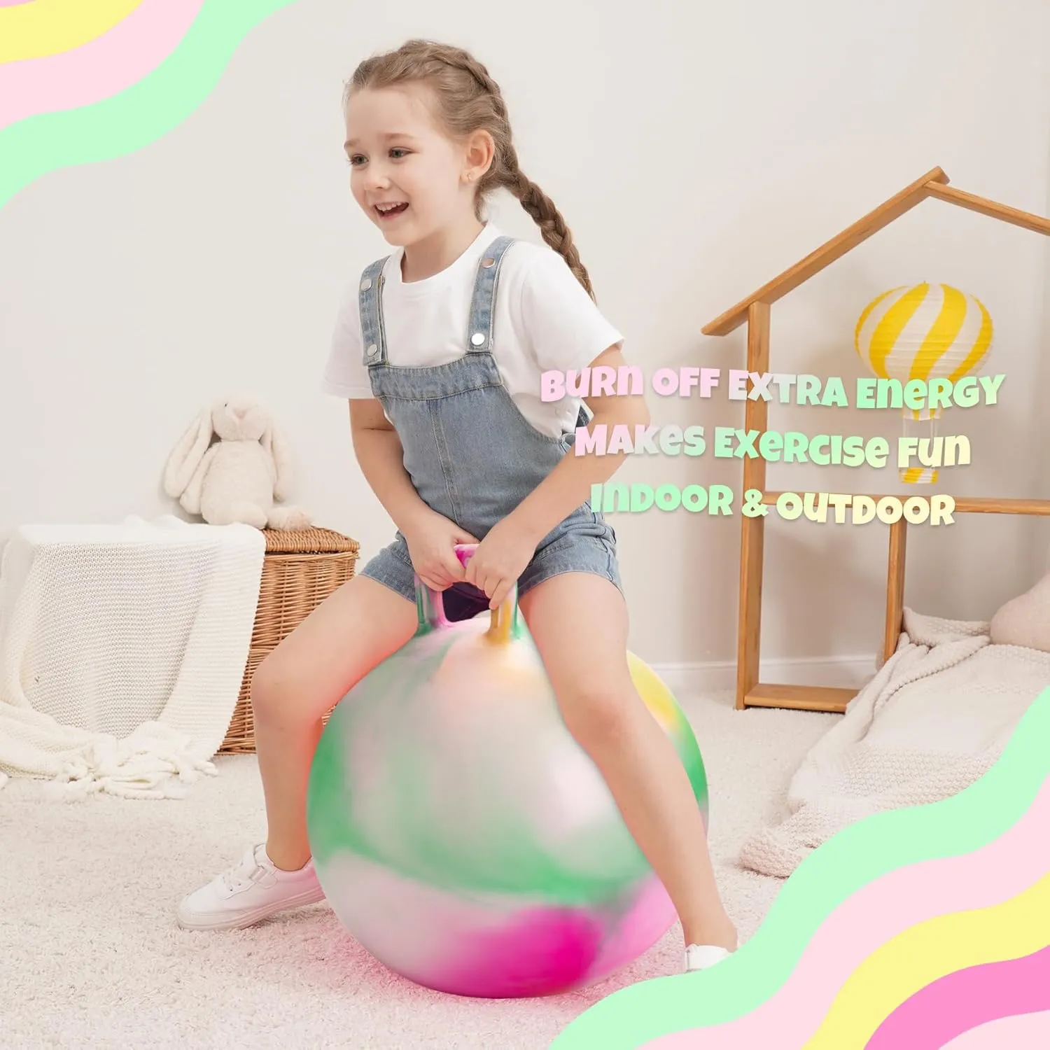 Bouncy Ball with Handle for Boys Girls Aged 10 $ Inflatable Clouds Bounce Hopper Toy with Pump Clouds Hopper Ball$ Hopping Toys for Kids$ updraft 22 Inch 