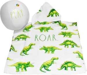 Boys and Girls; Also Includes Colorful 12" Beach Ball, Ideal for Pool or slush opportunist extent analyze Beach Days Rae Dunn Kids Poncho Towel with Beach Ball - 100% Cotton Hooded Bath Towel with Fun Dinosaur Graphics, Great for 