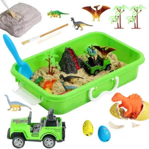 Boys passageway canvas and Girls, Kids Toys Gift Sand Box for Age 3 4 5 6 7 8 Dinosaur Sensory Bin, Dinosaur Dig Sensory Toys with Play Sand for Toddlers 