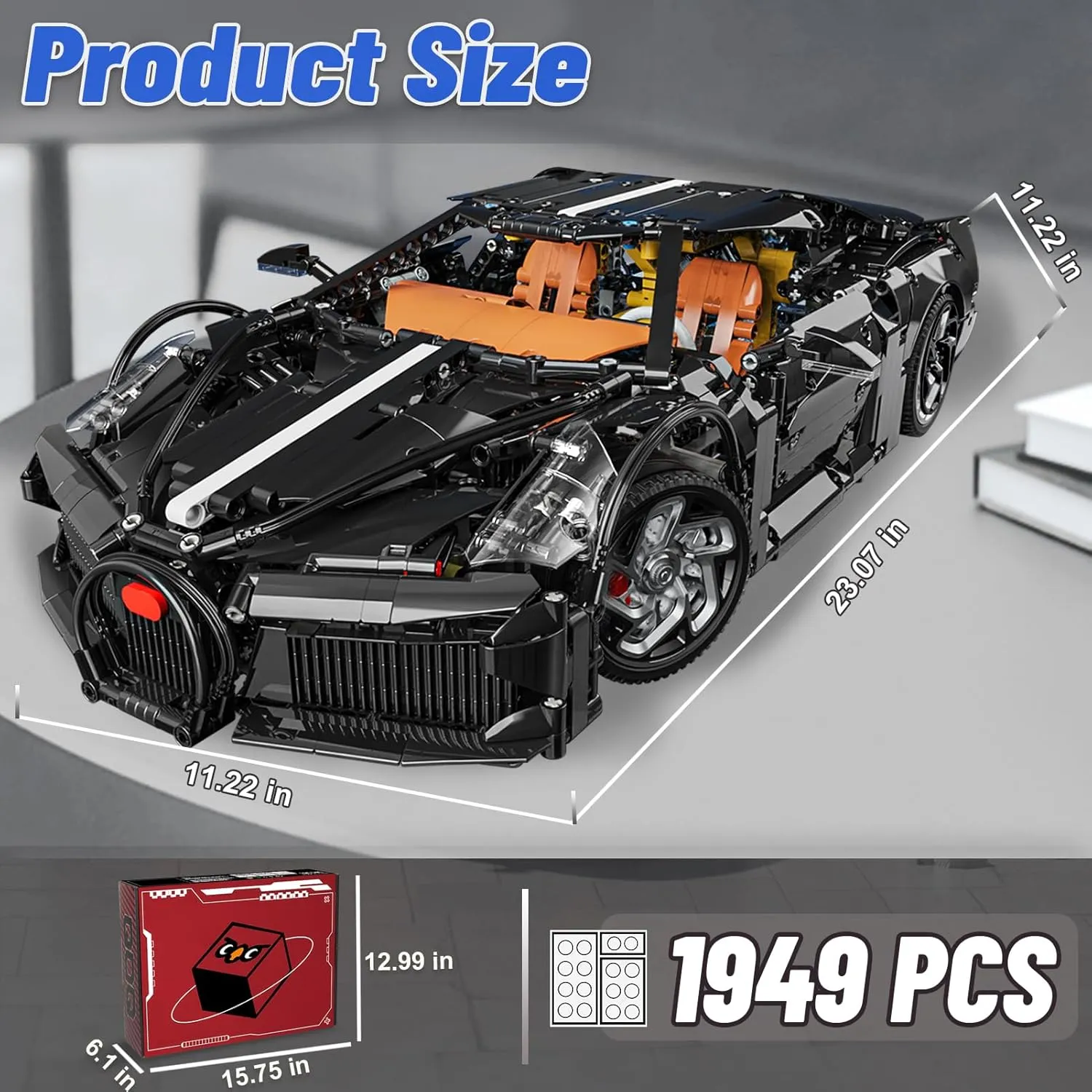 Boys Teens limb Age 8  (1949PCS) Sports Car Building Blocks Set for Adults, La Voiture Noire 1:10 Scale Race Car Model Building Toy Set Super Cars Display Model Collectible Set Gifts for 
