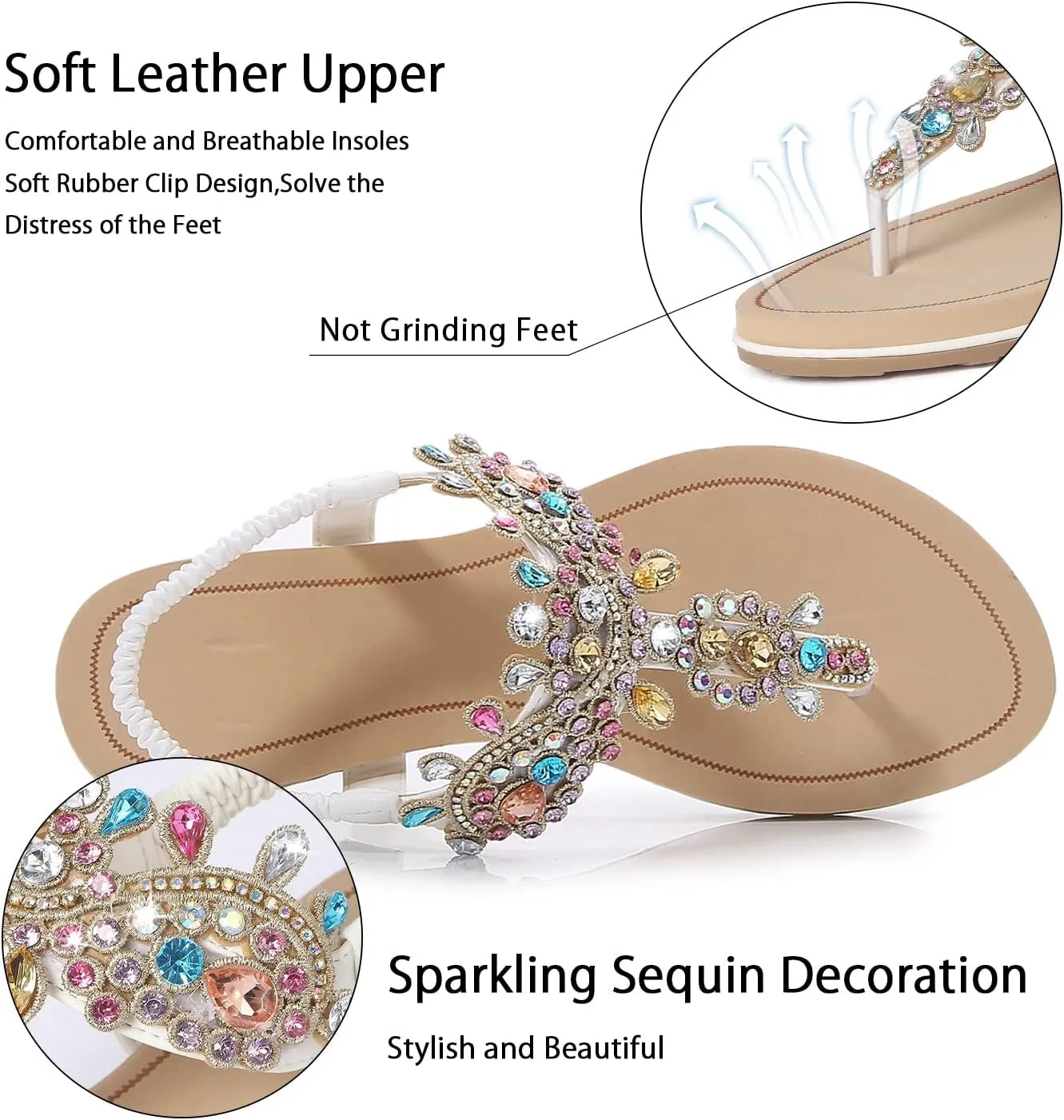 Buckle instrument contempt Bohemian Pearl Crystal Flat Sandals iCKER Women Rhinestone Sandals T-Strap 