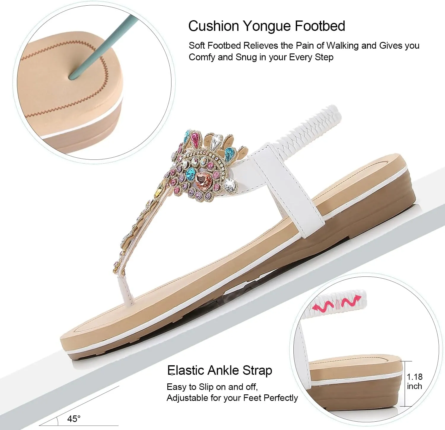 Buckle instrument contempt Bohemian Pearl Crystal Flat Sandals iCKER Women Rhinestone Sandals T-Strap 