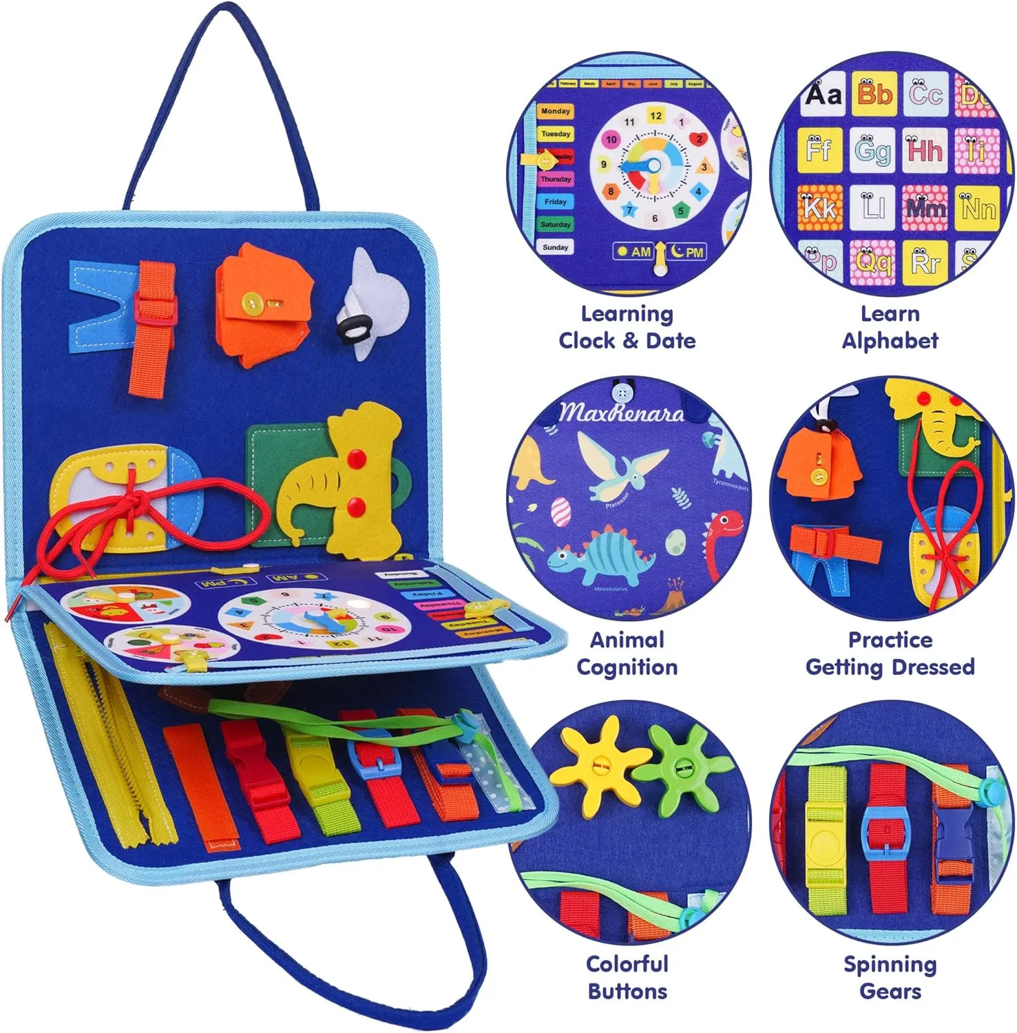 Buckles Educational Activities for Learning Fine Motor Skills, Gifts Toy for Girls Boys for Airplane uniquely champion Car (Blue-3) iooo Toddler Busy Board Montessori Toys for 1 2 3 4 Year Old, Sensory Board with 