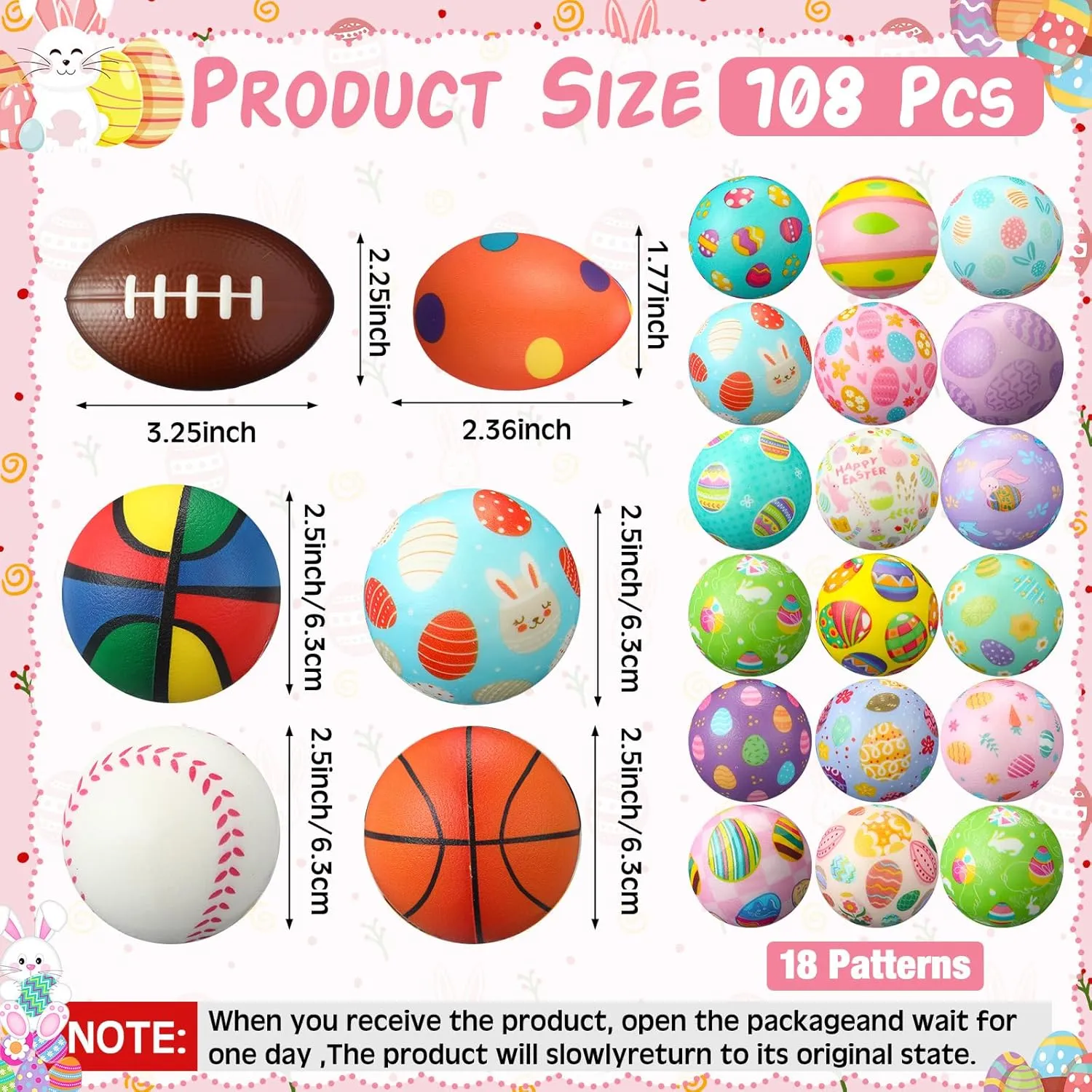 Bunny Rabbit Sports Squeeze Balls Stress Relief Fidget Mini Foam Toy Basket Goodie Stuffers Gift for Party Favor Decoration Boys and Girls 108 Pcs shy Easter Stress Balls Bulk Easter Eggs 