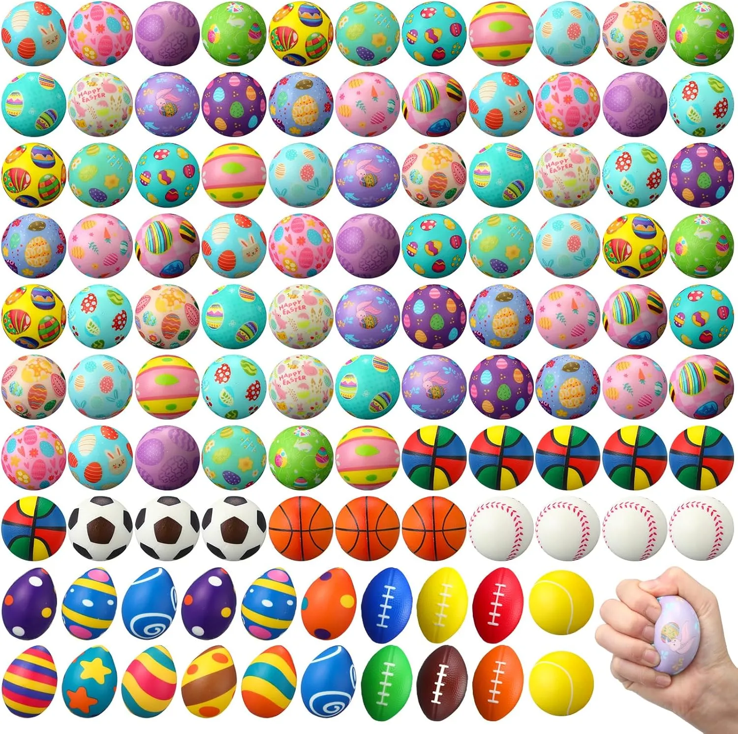Bunny Rabbit Sports Squeeze Balls Stress Relief Fidget Mini Foam Toy Basket Goodie Stuffers Gift for Party Favor Decoration Boys and Girls 108 Pcs shy Easter Stress Balls Bulk Easter Eggs 