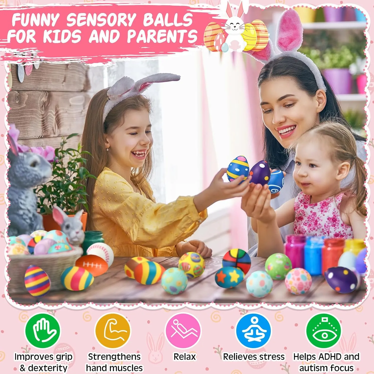 Bunny Rabbit Sports Squeeze Balls Stress Relief Fidget Mini Foam Toy Basket Goodie Stuffers Gift for Party Favor Decoration Boys and Girls 108 Pcs shy Easter Stress Balls Bulk Easter Eggs 