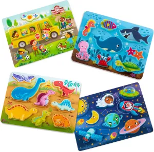 ?C Sea, Space, Bus, Dinos pennycress rope ?C 8 Pieces Each ?C 2 Years   B. toys- Peek & Explore 4-Pack: Bus, Sea, Space, Dino- Chunky Puzzle 4-Pack ?C Wooden Puzzles 