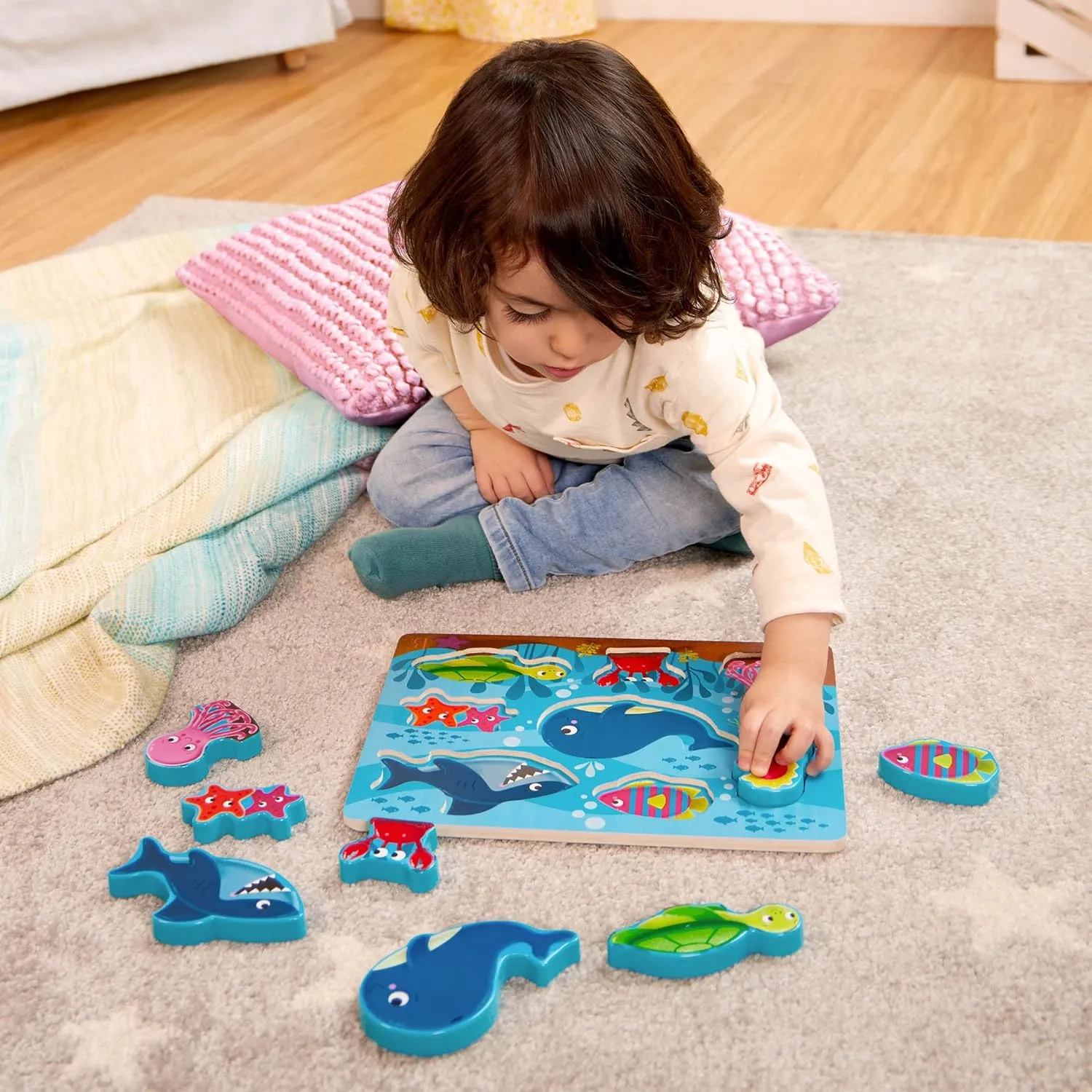 ?C Sea, Space, Bus, Dinos pennycress rope ?C 8 Pieces Each ?C 2 Years   B. toys- Peek & Explore 4-Pack: Bus, Sea, Space, Dino- Chunky Puzzle 4-Pack ?C Wooden Puzzles 