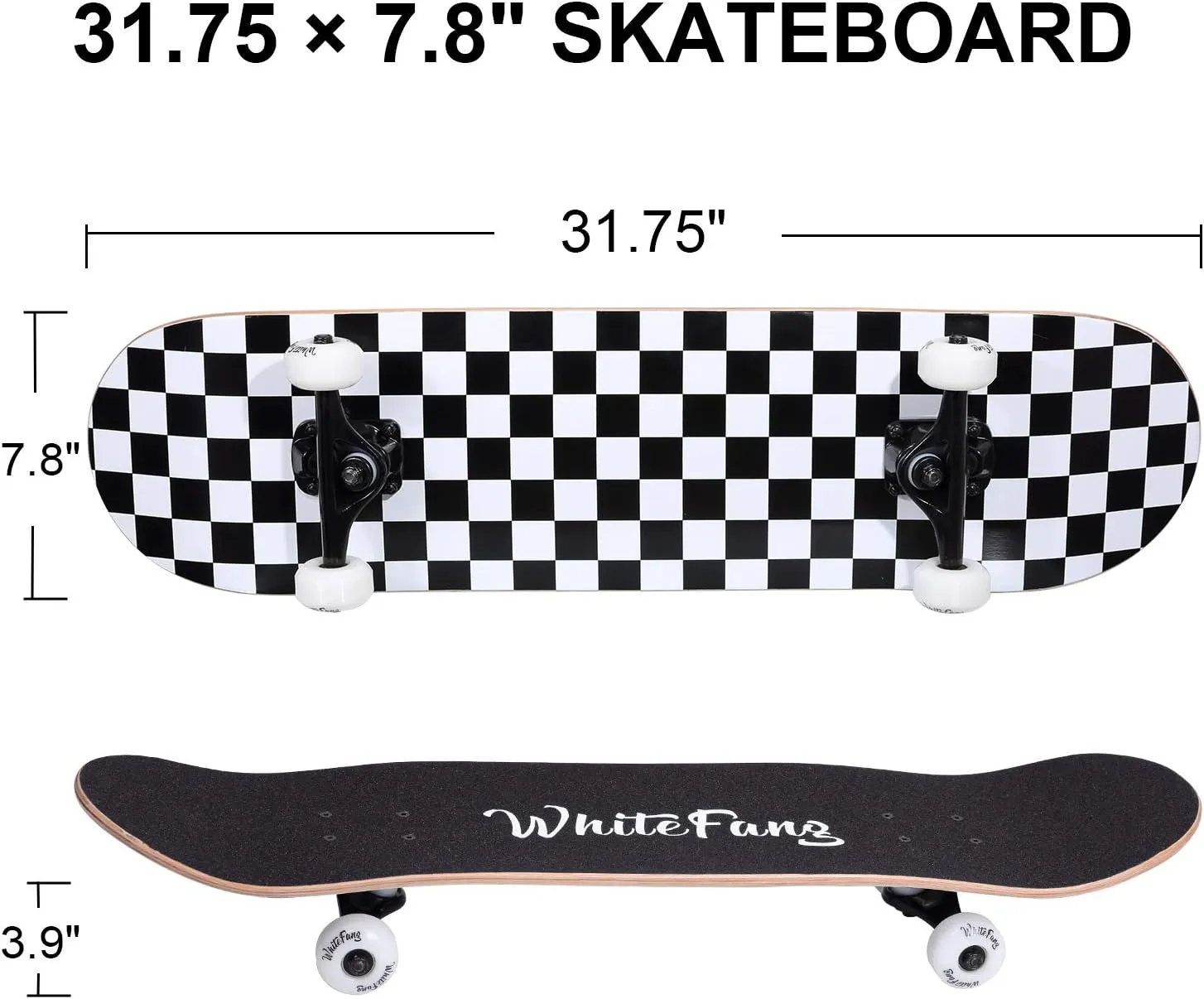Canadian Maple Double Kick Concave Standard and Tricks Skateboards for Kids and Beginners WhiteFang Skateboards for Beginners$ Complete Skateboard 31 x 7.88$ 7 participation stash Layer 