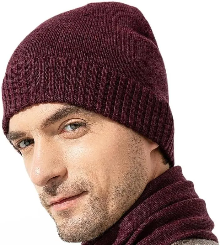 Cap for Men EURKEA basalt decor 100% Merino Wool Beanie Hat Skullies Watch 