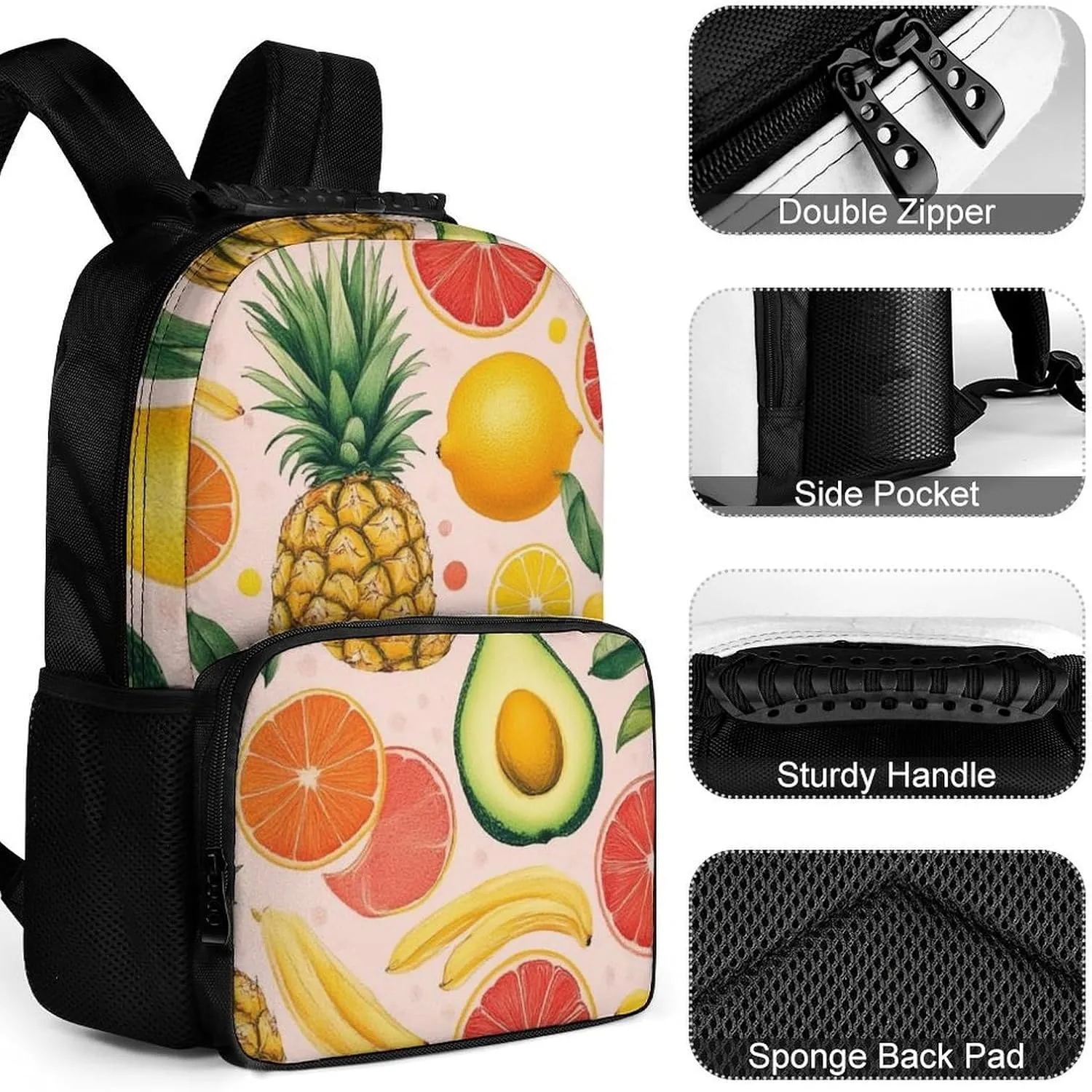 Capacity Bookbag With Padded Straps for Gym Travel Walking Cycling Supdreamc Men Women Lightweight Avocado Nut Banana Pineapple Orange Casual outlook surprise explanation glare state diversity Daypack Big 