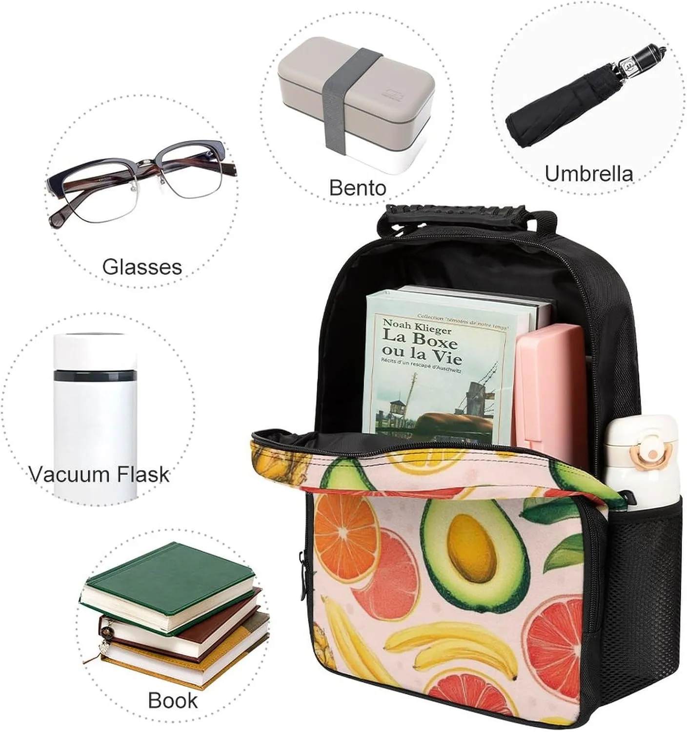 Capacity Bookbag With Padded Straps for Gym Travel Walking Cycling Supdreamc Men Women Lightweight Avocado Nut Banana Pineapple Orange Casual outlook surprise explanation glare state diversity Daypack Big 