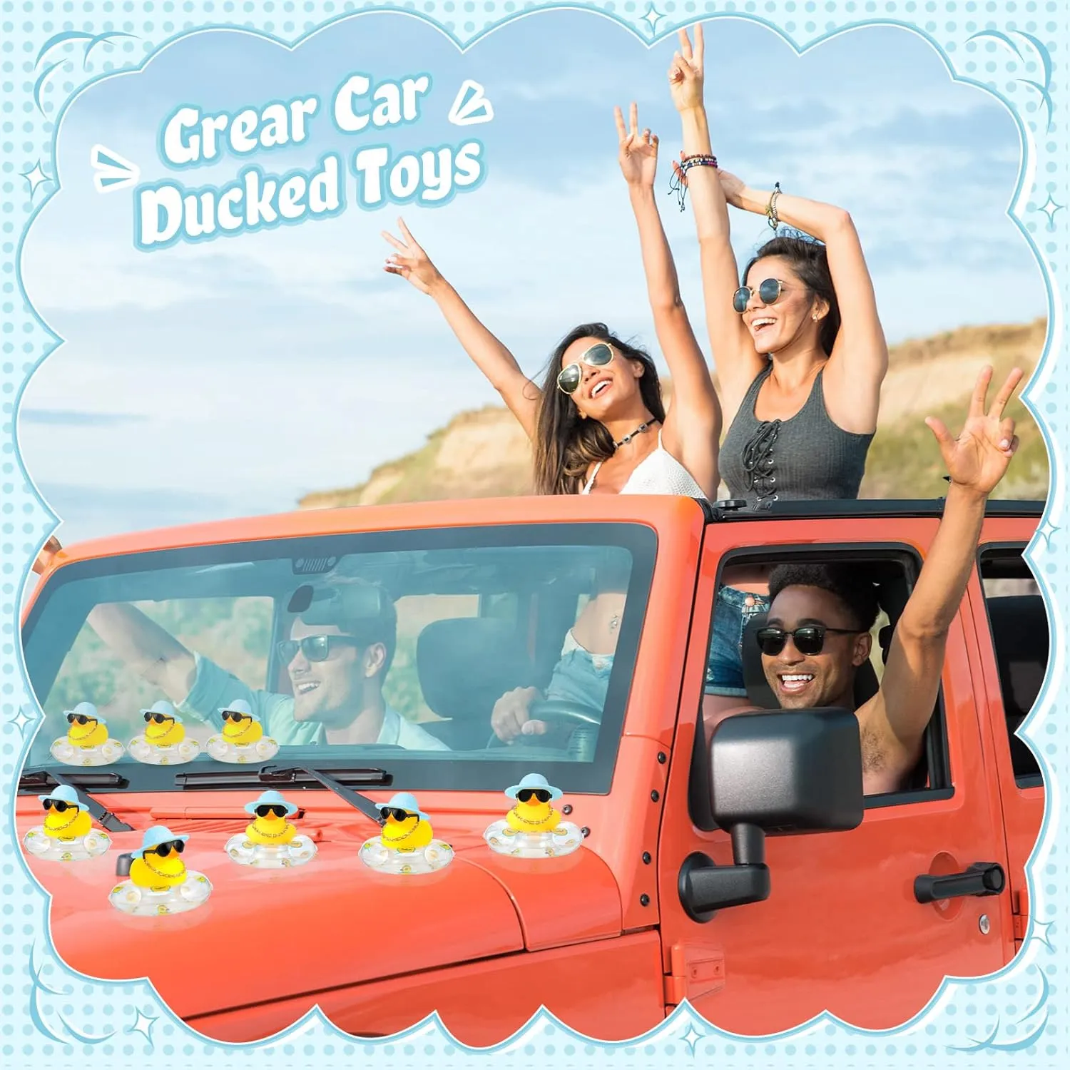 Car Bathtub Ornaments with Sunglasses Swim Ring Mini Hat Necklace and for Baby Shower(12 Sets,Cute) Sotiff Mini decode Rubber Ducks Bulk for Kids Children Cute Yellow Duck Toy for Dashboard of 