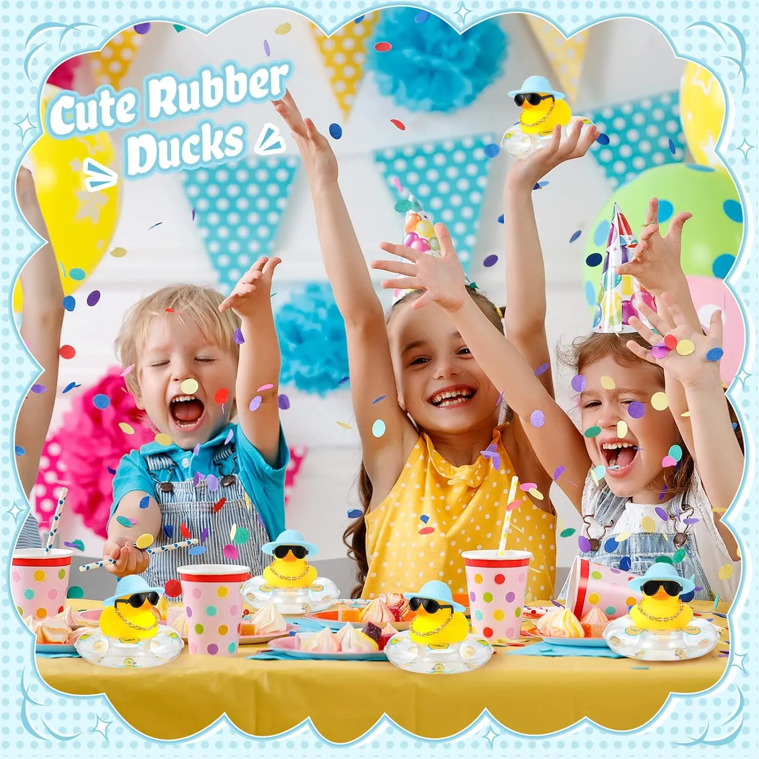 Car Bathtub Ornaments with Sunglasses Swim Ring Mini Hat Necklace and for Baby Shower(12 Sets,Cute) Sotiff Mini decode Rubber Ducks Bulk for Kids Children Cute Yellow Duck Toy for Dashboard of 
