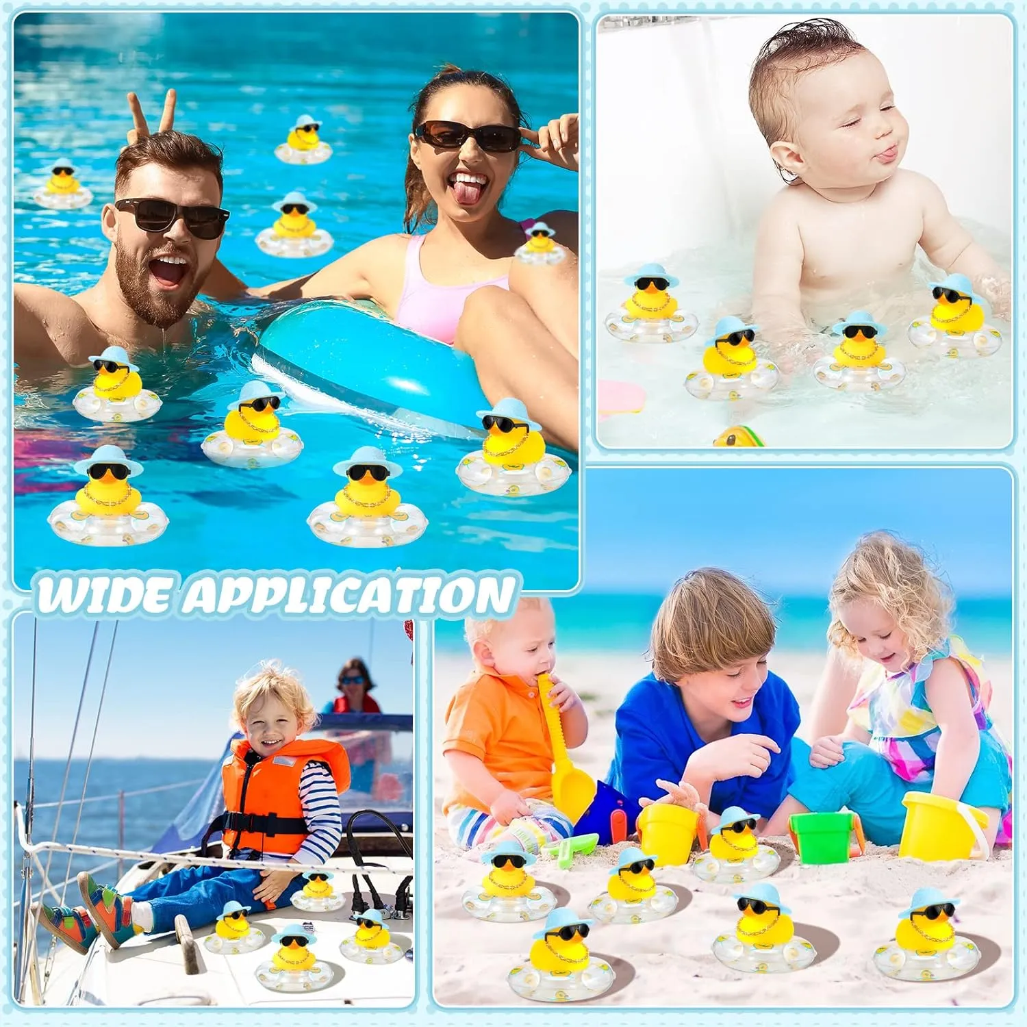 Car Bathtub Ornaments with Sunglasses Swim Ring Mini Hat Necklace and for Baby Shower(12 Sets,Cute) Sotiff Mini decode Rubber Ducks Bulk for Kids Children Cute Yellow Duck Toy for Dashboard of 