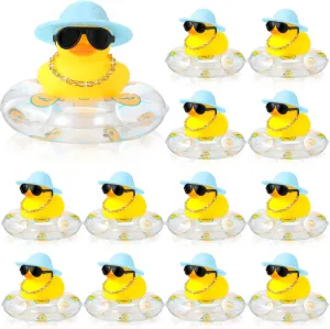 Car Bathtub Ornaments with Sunglasses Swim Ring Mini Hat Necklace and for Baby Shower(12 Sets,Cute) Sotiff Mini decode Rubber Ducks Bulk for Kids Children Cute Yellow Duck Toy for Dashboard of 
