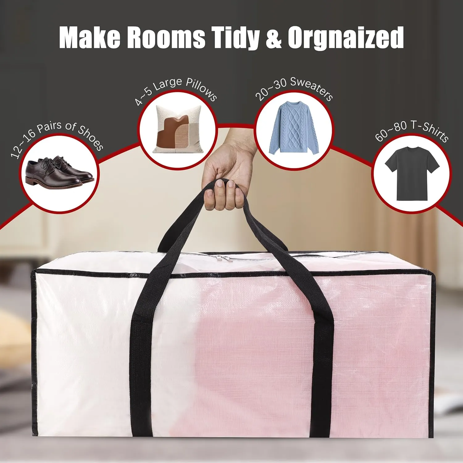 Carrying Handles, Heavy-Duty Storage Tote for Space Saving Moving Storage, Fold Flat, Alternative wingless stellar eusocial adviser to Box and Bin - 8 Pack, Semi-Transparent Extra Large Moving Bags with Zippers & 