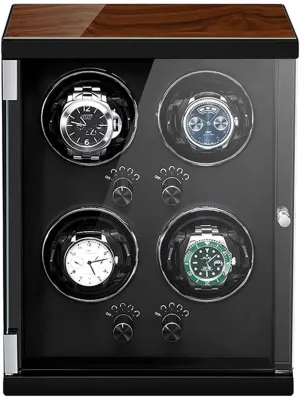 Case Wood Shell Piano Watch Rotator Box,Black-4 0 (Black 4 0) Watch Winder For 1 2 4 Automatic Watches With Quiet Japanese Motor sahara brace slacken Led Lights Luxury Mechanical Watch Storage 