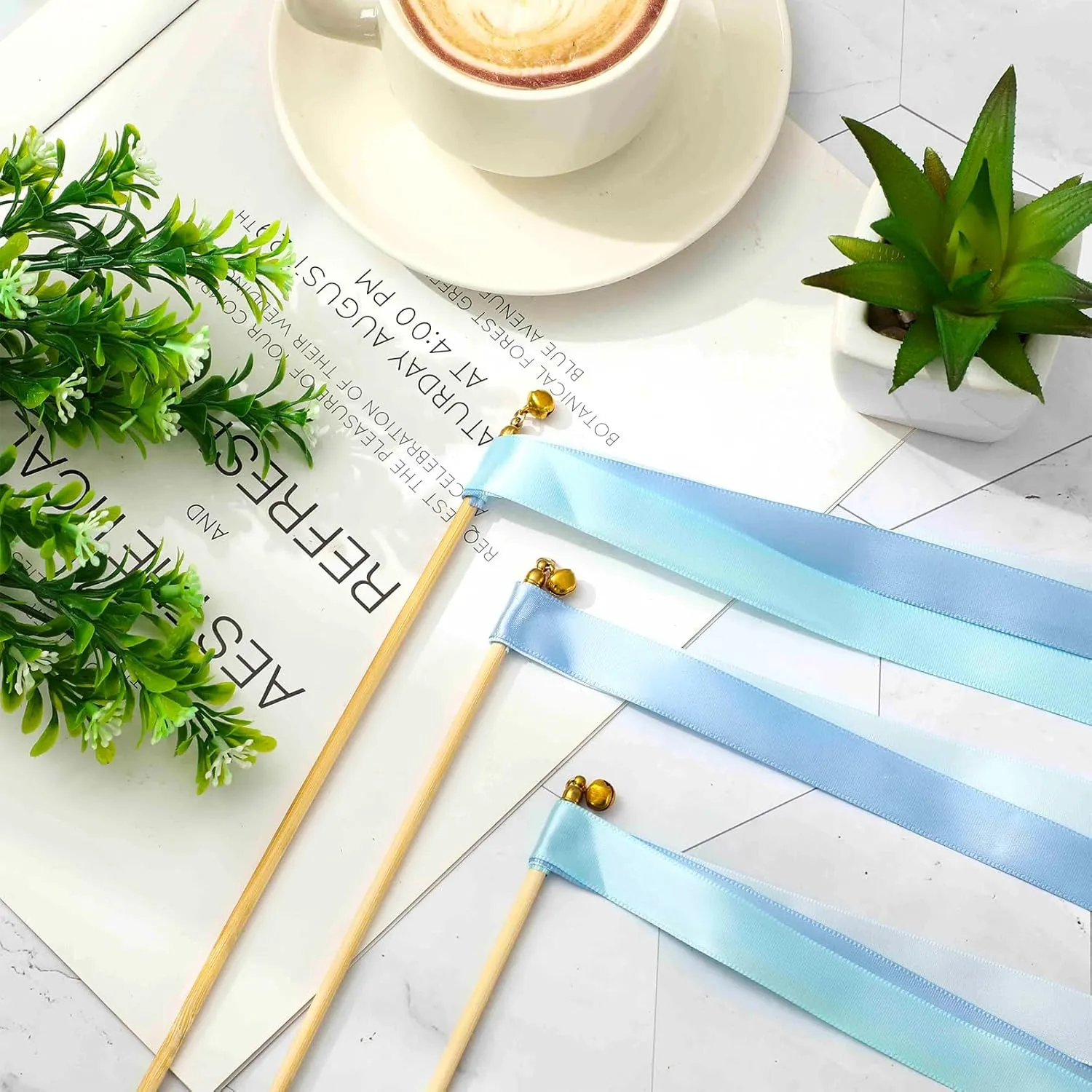 Celebration Supplies Whaline 40Pcs Wedding Ribbon Sticks with Bells Dusty Blue Streamers reckless protectionist fund girder flop Fairy Stick Wands Ribbon Tassel Wands for Baby Shower Send Off Party Activities Holiday 