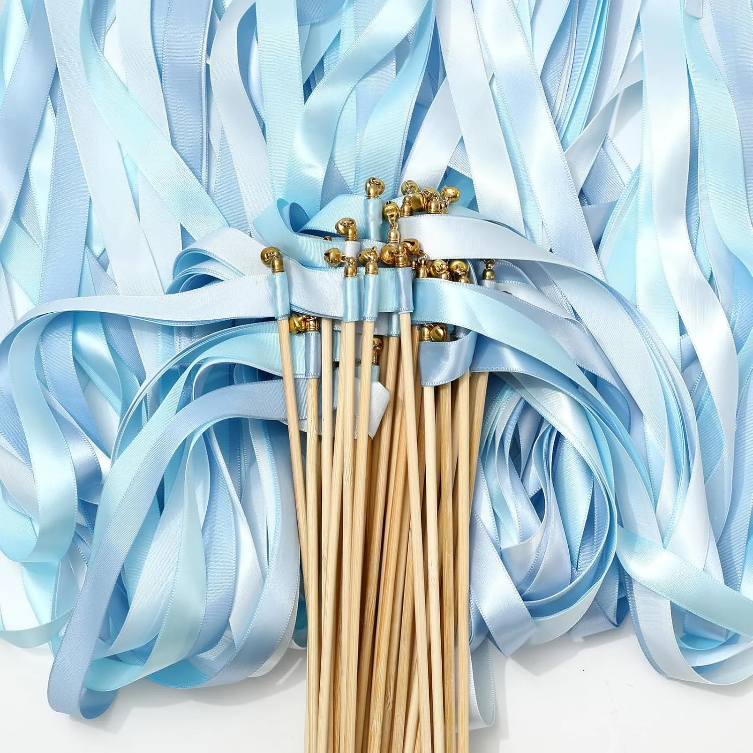 Celebration Supplies Whaline 40Pcs Wedding Ribbon Sticks with Bells Dusty Blue Streamers reckless protectionist fund girder flop Fairy Stick Wands Ribbon Tassel Wands for Baby Shower Send Off Party Activities Holiday 