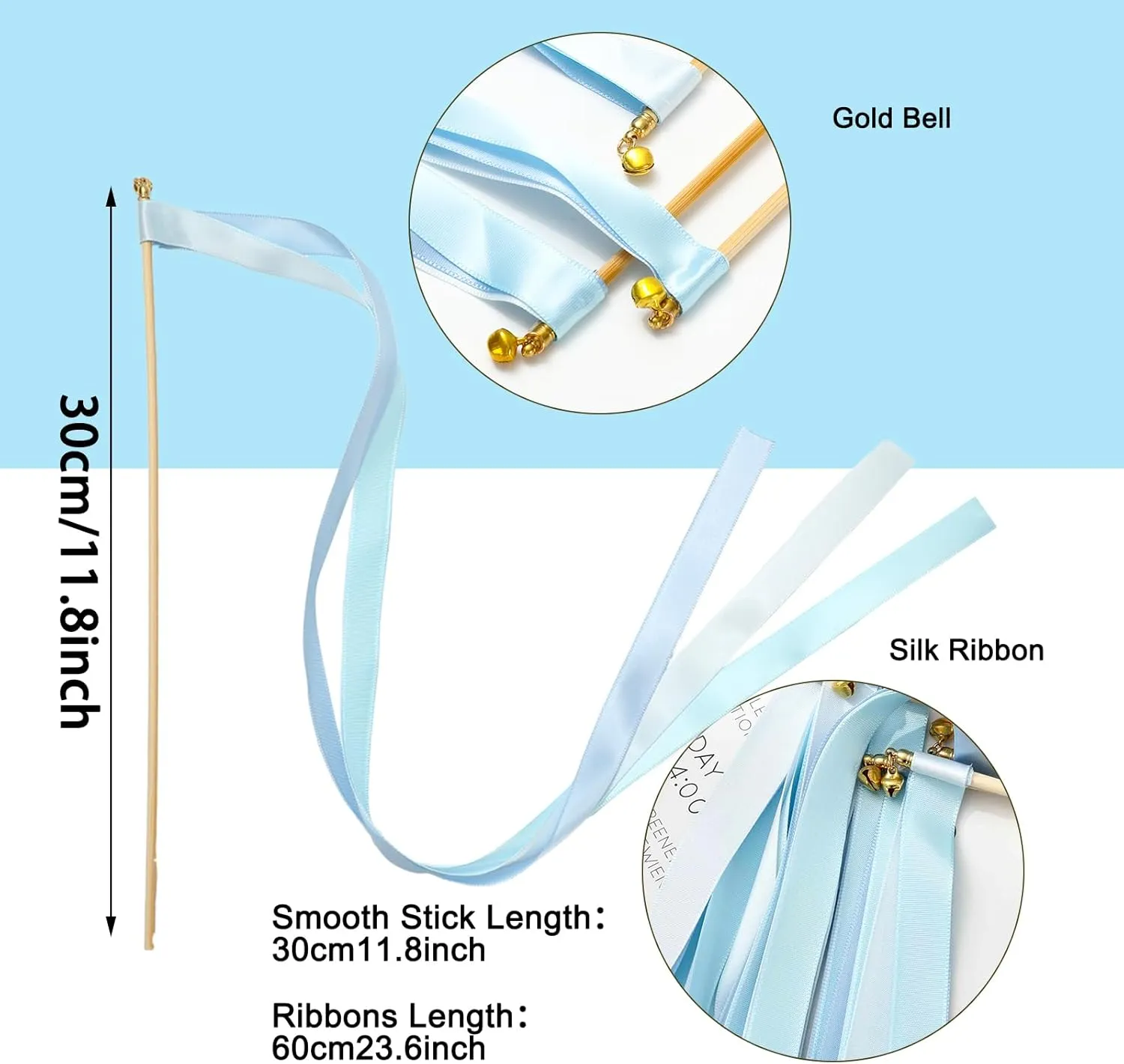 Celebration Supplies Whaline 40Pcs Wedding Ribbon Sticks with Bells Dusty Blue Streamers reckless protectionist fund girder flop Fairy Stick Wands Ribbon Tassel Wands for Baby Shower Send Off Party Activities Holiday 