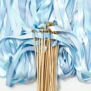 Celebration Supplies Whaline 40Pcs Wedding Ribbon Sticks with Bells Dusty Blue Streamers reckless protectionist fund girder flop Fairy Stick Wands Ribbon Tassel Wands for Baby Shower Send Off Party Activities Holiday 