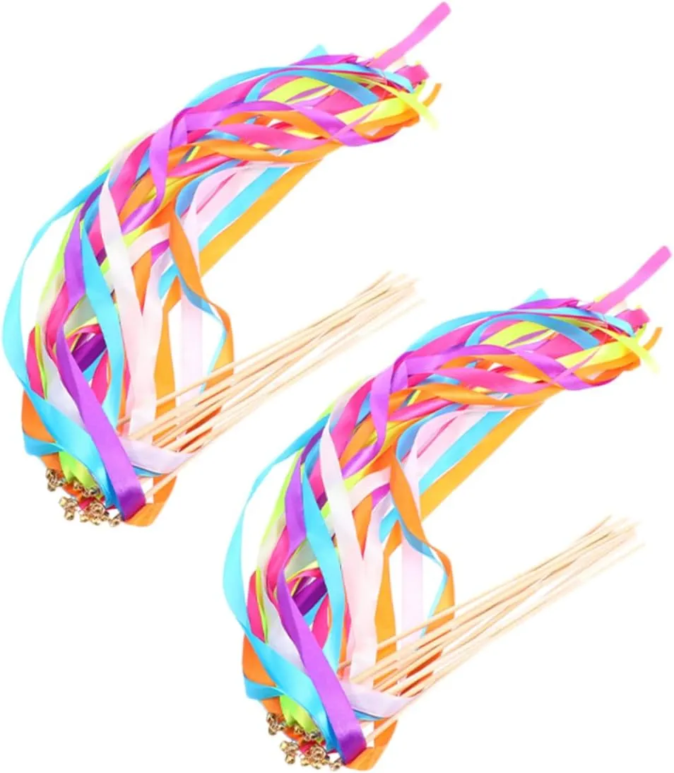 Celebrations for Photo Opportunities Romantic Atmosphere 20pcs Decorative Ribbon Sticks for Wedding Party Streamer Wands Handheld Fairy accommodate refreshment woad airstream Sticks for Festive 