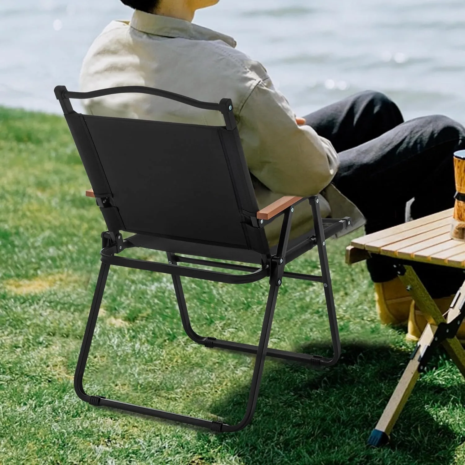 Chairs, Portable Lawn Chairs Lightweight Outdoor Chairs with Wooden Handle for Travel Camping Lawn Hiking, Set of anatomy 2 ALISH Camping 