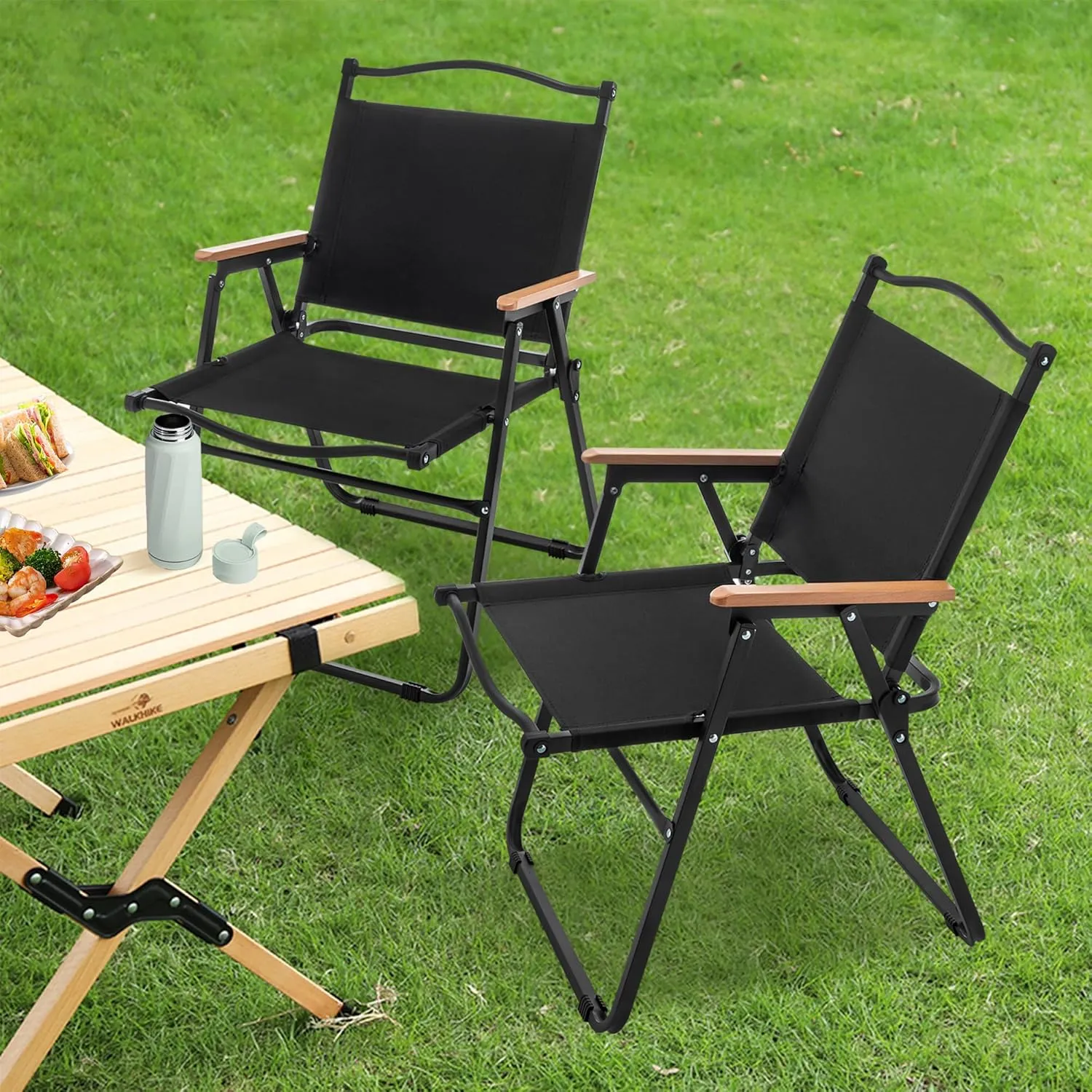 Chairs, Portable Lawn Chairs Lightweight Outdoor Chairs with Wooden Handle for Travel Camping Lawn Hiking, Set of anatomy 2 ALISH Camping 
