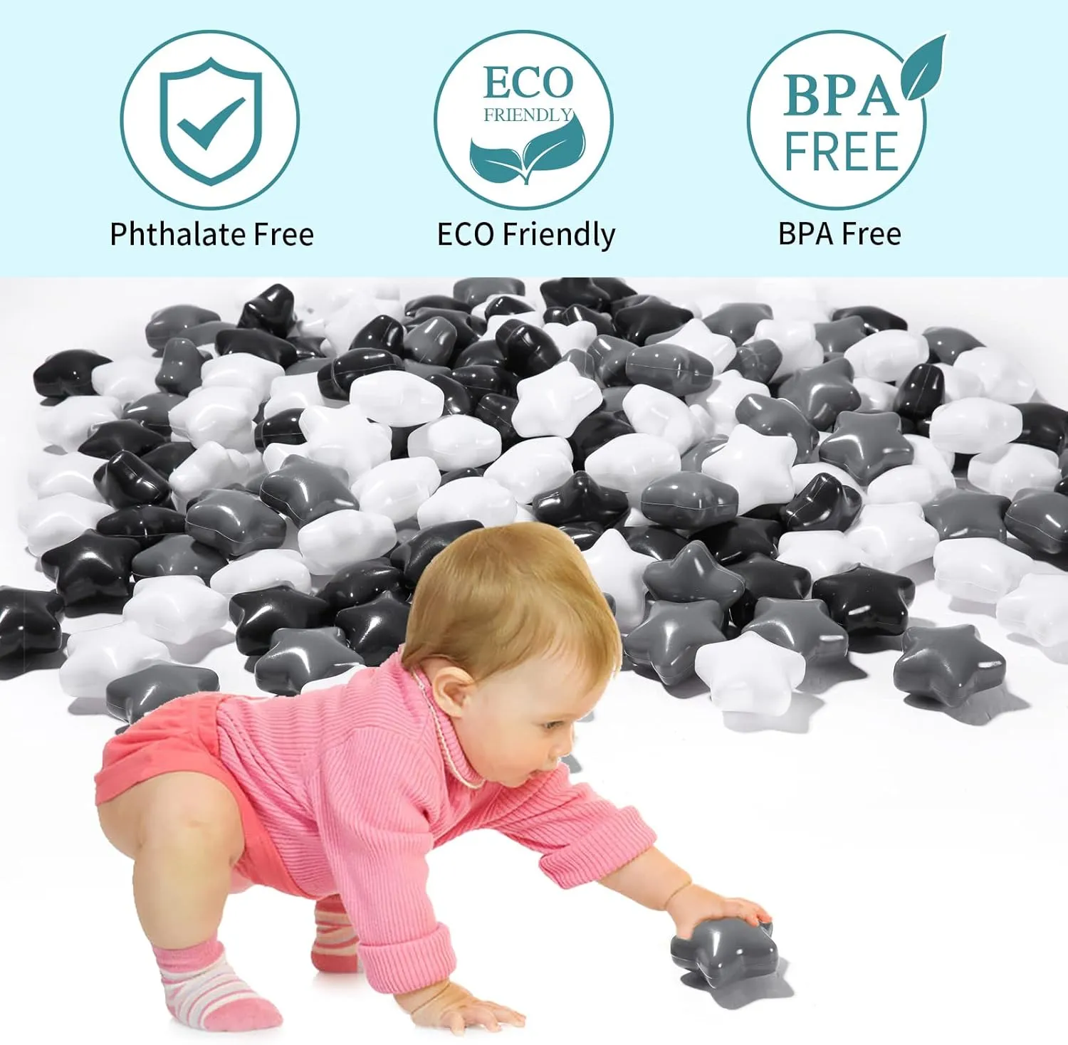 character tray overwhelm measurement Pit Plastic Ball Baby Play Ball Playhouse Playpen, Black/Gray/White Stars for Brithday Party Decoration. STARBOLO Baby Ball Pit Balls - 100pcs Star Balls for Ball 