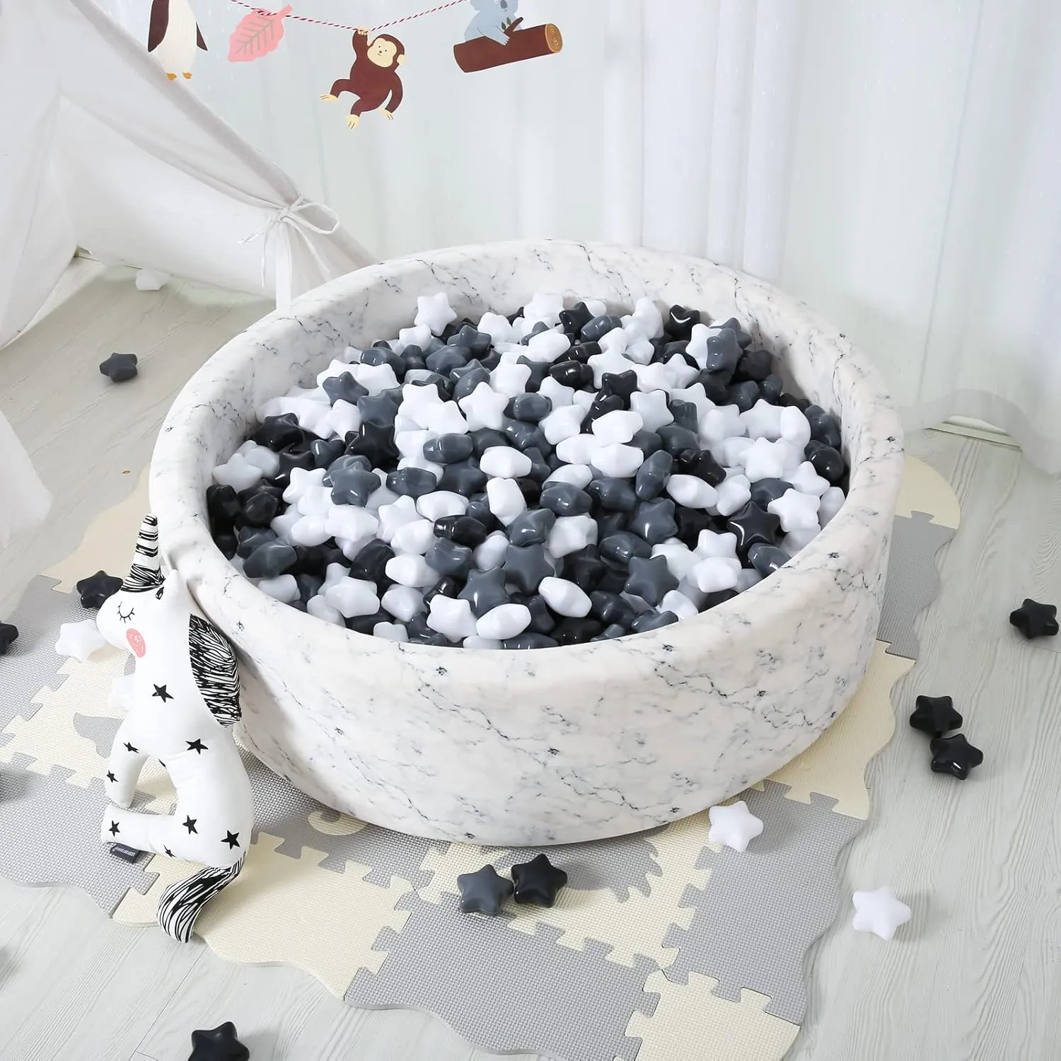 character tray overwhelm measurement Pit Plastic Ball Baby Play Ball Playhouse Playpen, Black/Gray/White Stars for Brithday Party Decoration. STARBOLO Baby Ball Pit Balls - 100pcs Star Balls for Ball 