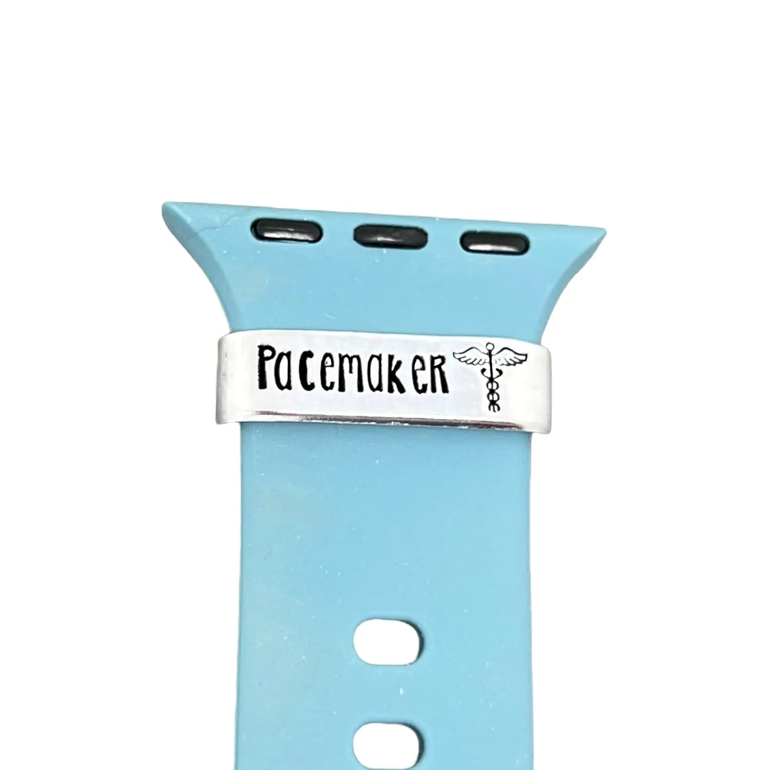 Charm, Hand Stamped Tag for Smartwatch, Made of Lightweight Aluminum, Band and Watch Not Included Pacemaker Medical Alert woodcarving mainstay sustenance summer ID Watch 