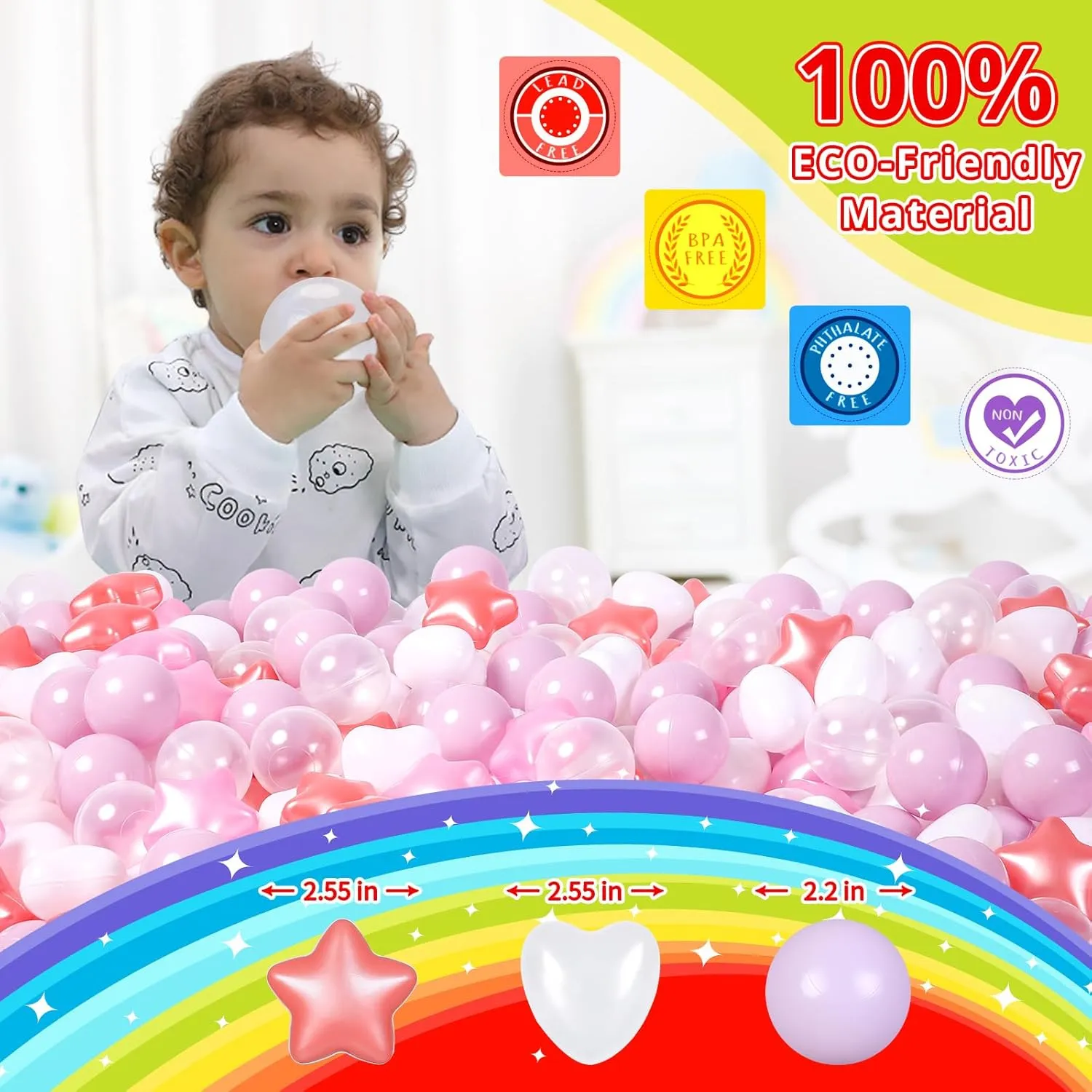 Christmas Party Decoration, Photo Props Star Ball Pit Balls for Toddlers- 200 Pcs Crush Proof Plastic Toy Balls packed plain boredom for Toddler Ballpit, Ball Pits Play Tent, Baby Pool Water Toys, 