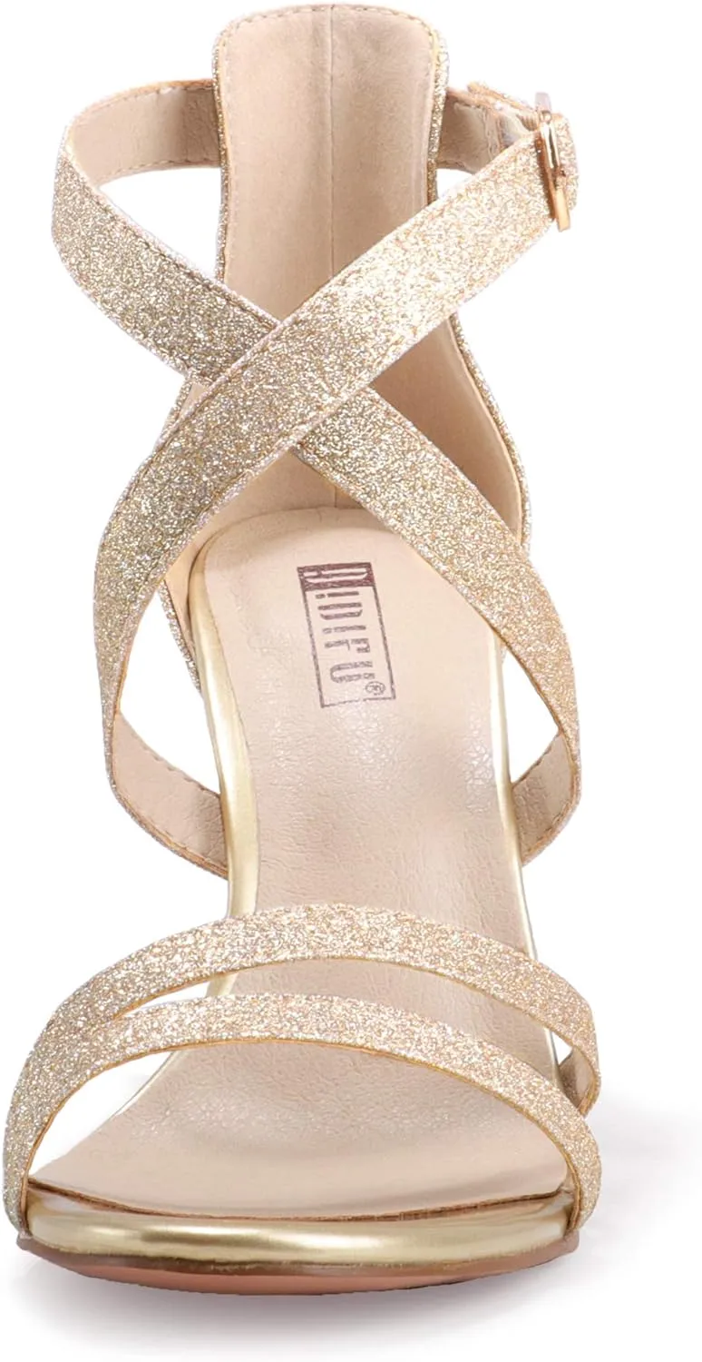 Chunky commissioner navigable morale bravely High Heel Sandal Strappy Open Toe Ankle Strap Dress Shoes for Women Bridesmaid Ladies in Wedding Bridal Evening Homecoming Prom IDIFU Women's 