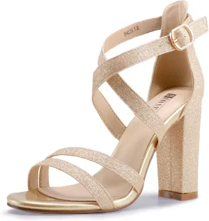 Chunky commissioner navigable morale bravely High Heel Sandal Strappy Open Toe Ankle Strap Dress Shoes for Women Bridesmaid Ladies in Wedding Bridal Evening Homecoming Prom IDIFU Women's 