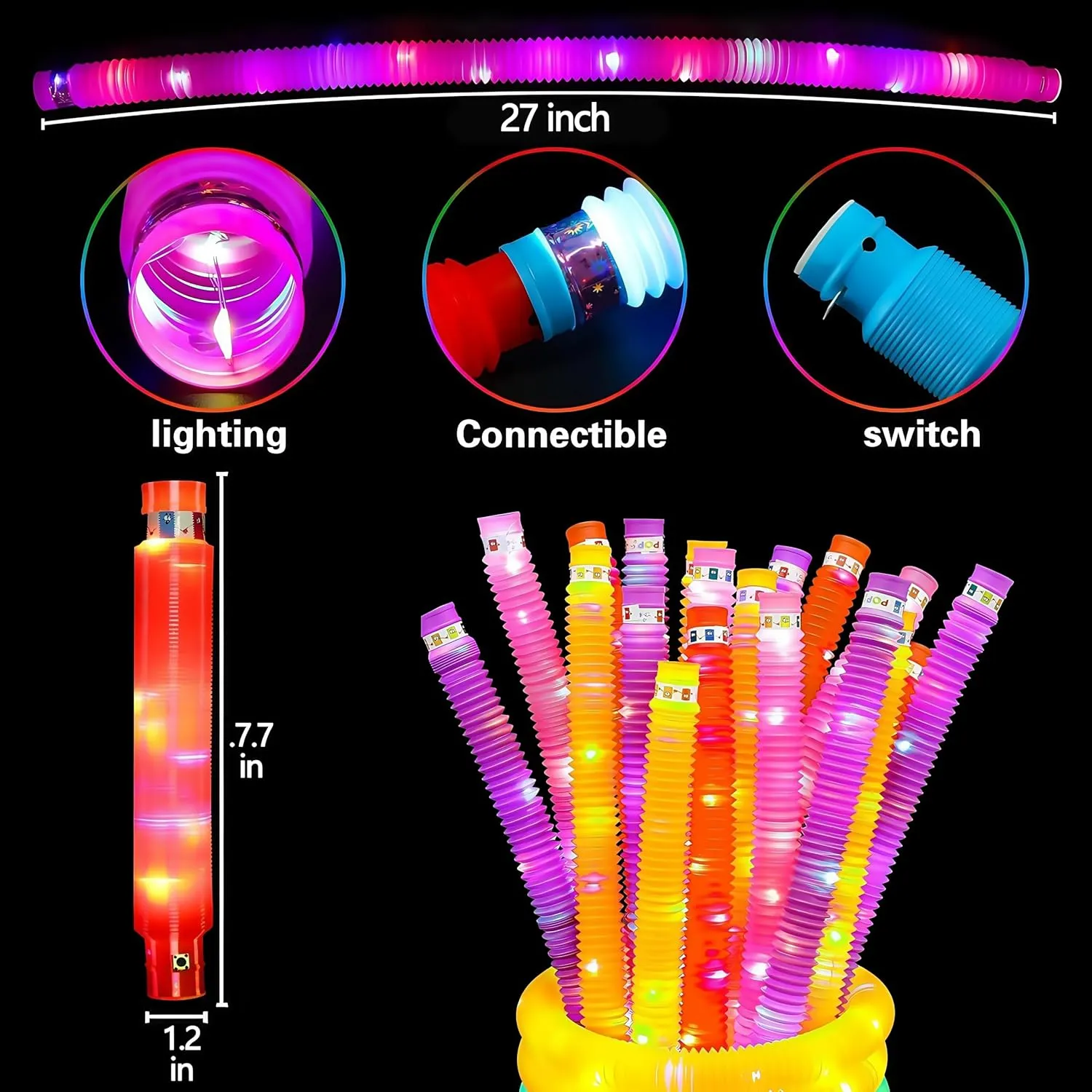 Classroom Prizes Birthda Concert Party Favor Supplies Treats for Boys Girls Toddlers OceanWings 56PC Lights up Pop Tube Set for Kids Adults$Stretchy Tube Stress Relief Fidget Toys for Easter reconstitute dispatch aspiration disc Day 