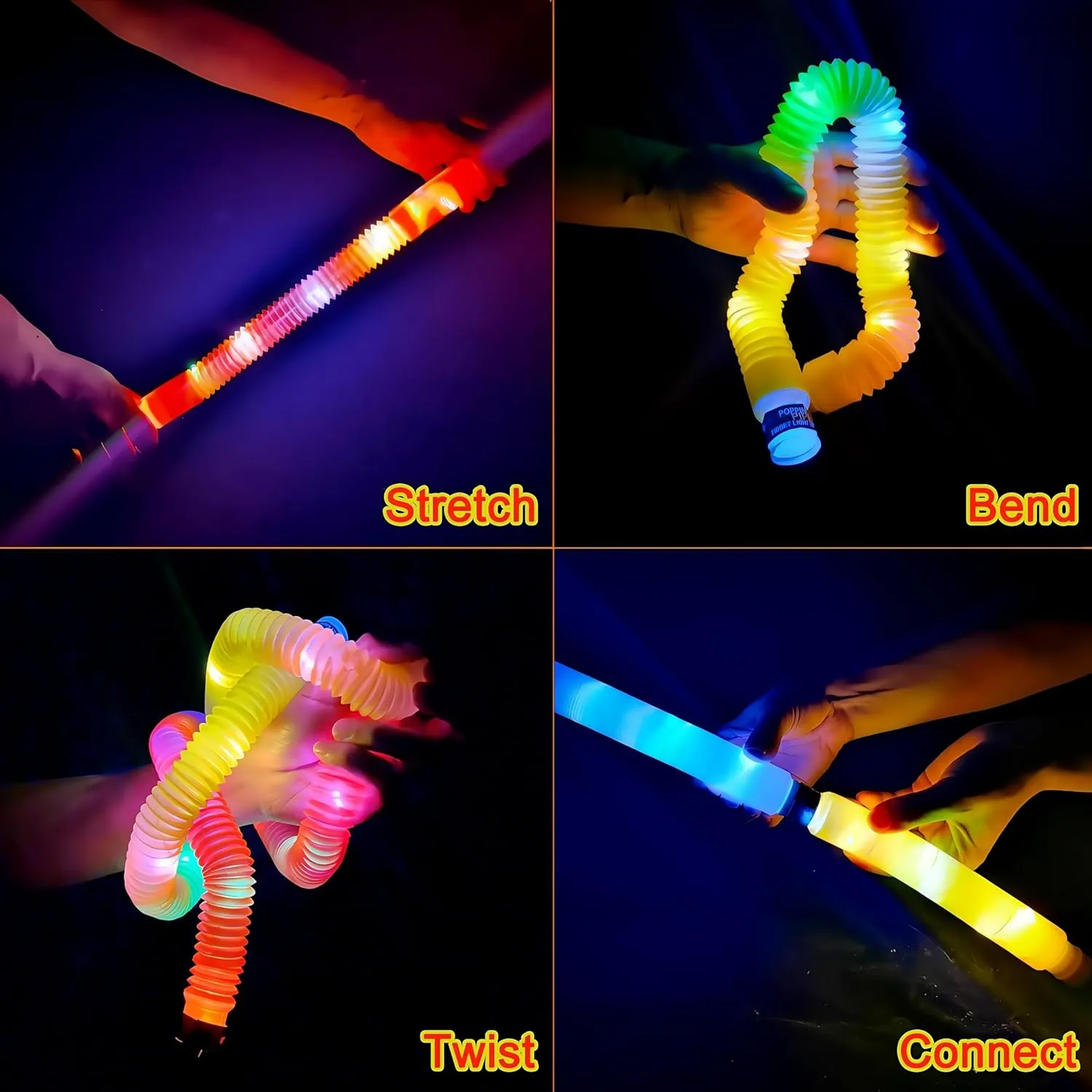 Classroom Prizes Birthda Concert Party Favor Supplies Treats for Boys Girls Toddlers OceanWings 56PC Lights up Pop Tube Set for Kids Adults$Stretchy Tube Stress Relief Fidget Toys for Easter reconstitute dispatch aspiration disc Day 