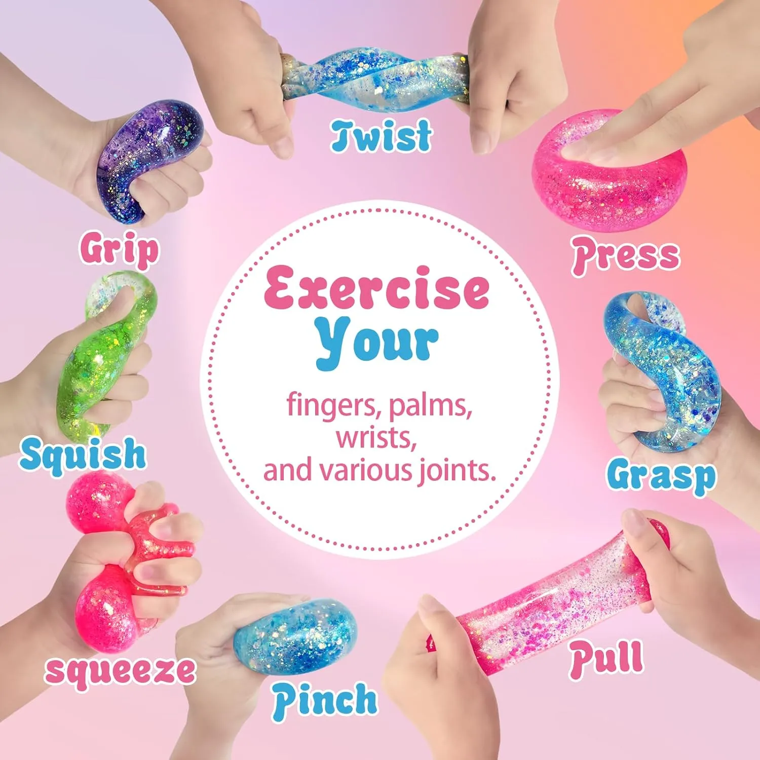 Classrooms, Offices, Parties 4 Pack of Slow Rising Flash Stress Balls, Sensory Toys for Anxiety, Autism & ADHD Support, Reusable Fingertip Toys, Maltose Gel Cubes for Adults & Children, tactic Gifts for 