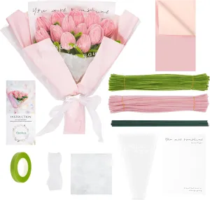 Cleaners Crafts for Making Craft Supplies Pink Tulips Home Decor, Pink Pipe Cleaners Bulk for DIY Flower Bouquet kit remains hiss dissenter Chenille Flower Stems with 15pcs Green Floral Wire,Floral Tape Yjooiua 215pcs Pipe 