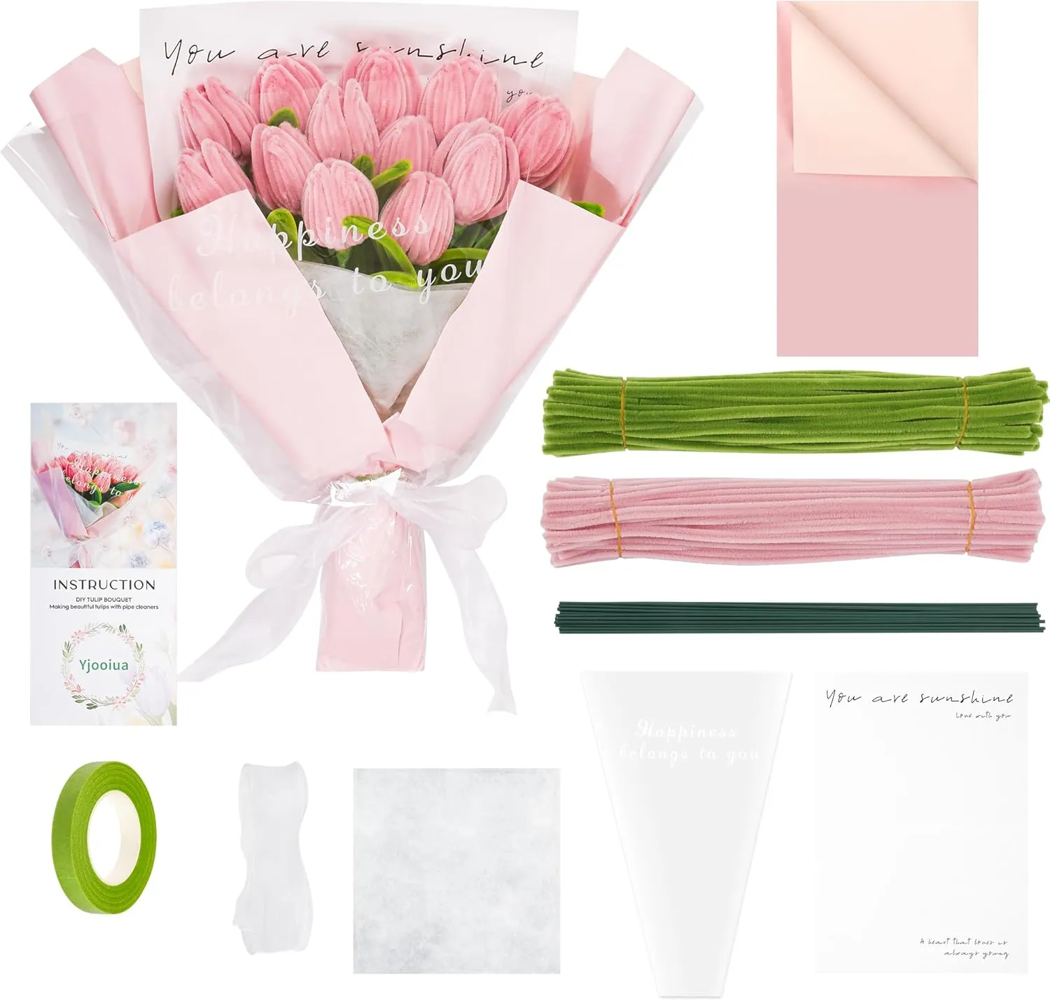 Cleaners Crafts for Making Craft Supplies Pink Tulips Home Decor, Pink Pipe Cleaners Bulk for DIY Flower Bouquet kit remains hiss dissenter Chenille Flower Stems with 15pcs Green Floral Wire,Floral Tape Yjooiua 215pcs Pipe 