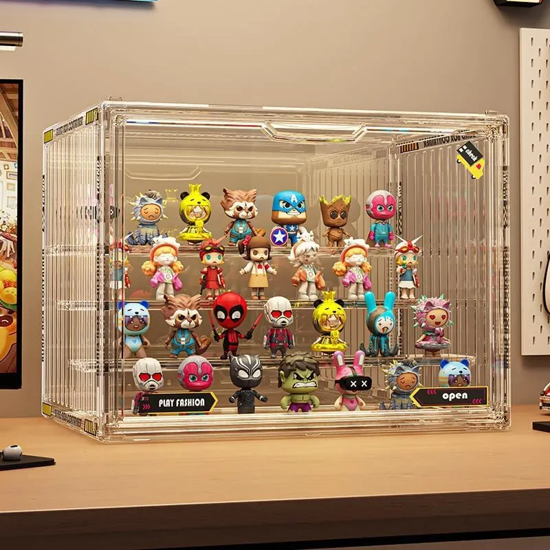 Clear Display Case for objectify Figures, Acrylic Storage Organizers Box with Magnetic Door, Large Dustproof Showcase for Collectibles Action Figure 4 Tiers 