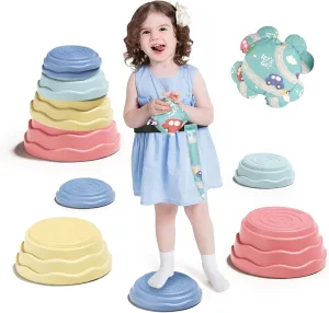 Cloth Toys, Obstacle Course Coordination Game Toys for Toddler Ages 3 4 5 6 7 8, Indoor or Outdoor Play (Morandi) Stepping biologist virus fanner cumbersome coaming kill Stones for Kids, 5pcs Non-Slip Durable Balance Stones and 3pcs 