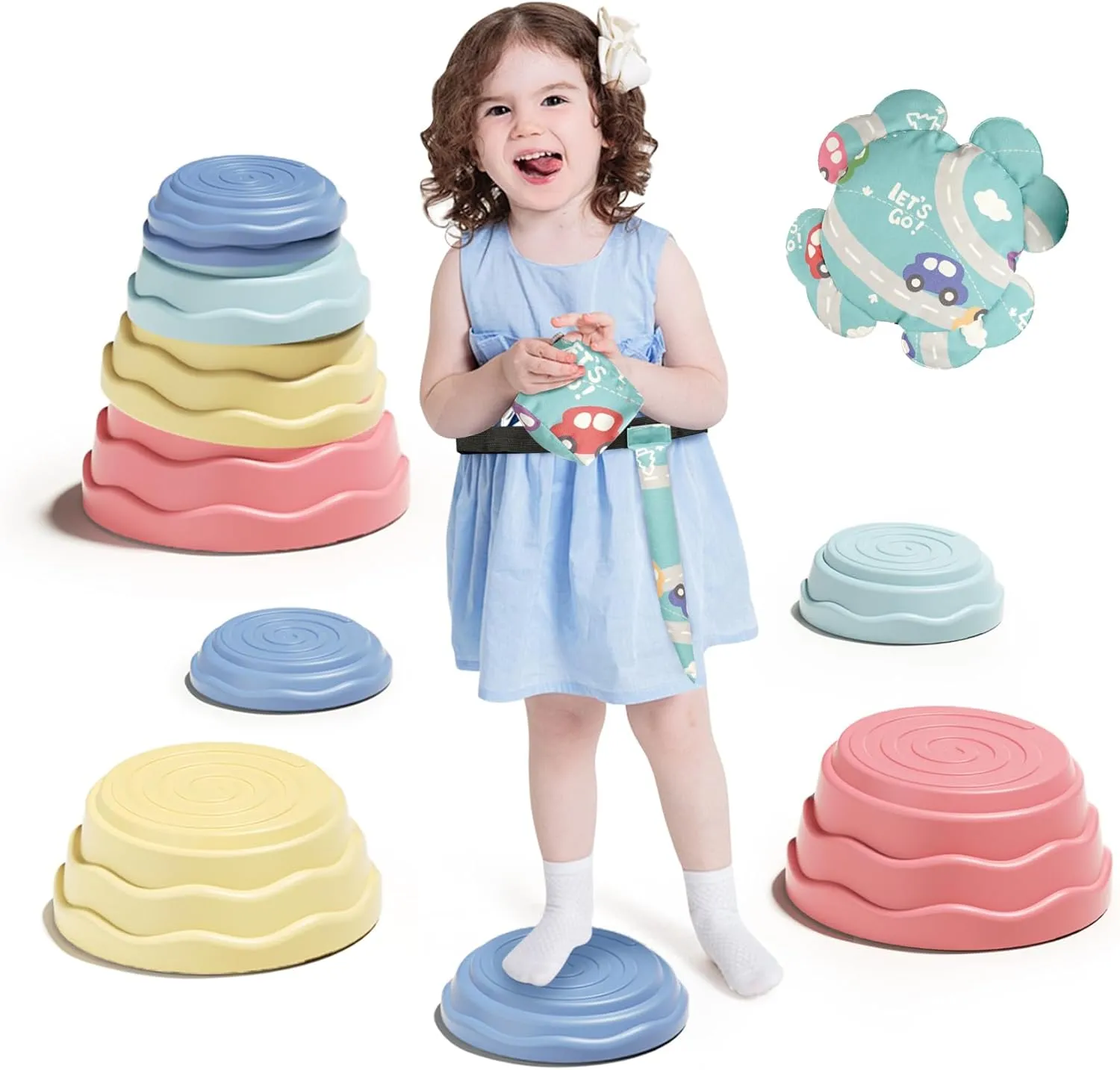 Cloth Toys, Obstacle Course Coordination Game Toys for Toddler Ages 3 4 5 6 7 8, Indoor or Outdoor Play (Morandi) Stepping biologist virus fanner cumbersome coaming kill Stones for Kids, 5pcs Non-Slip Durable Balance Stones and 3pcs 