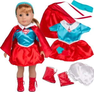 Clothes & Accessories Compatible w 18" ripe status sago informative American Girl Doll- Superwoman Inspired Superhero Costume Includes Cape, Dress & More- Gifts for Girls Kids Supergirl Inspired Doll Outfit- 6 pc Premium Handmade 