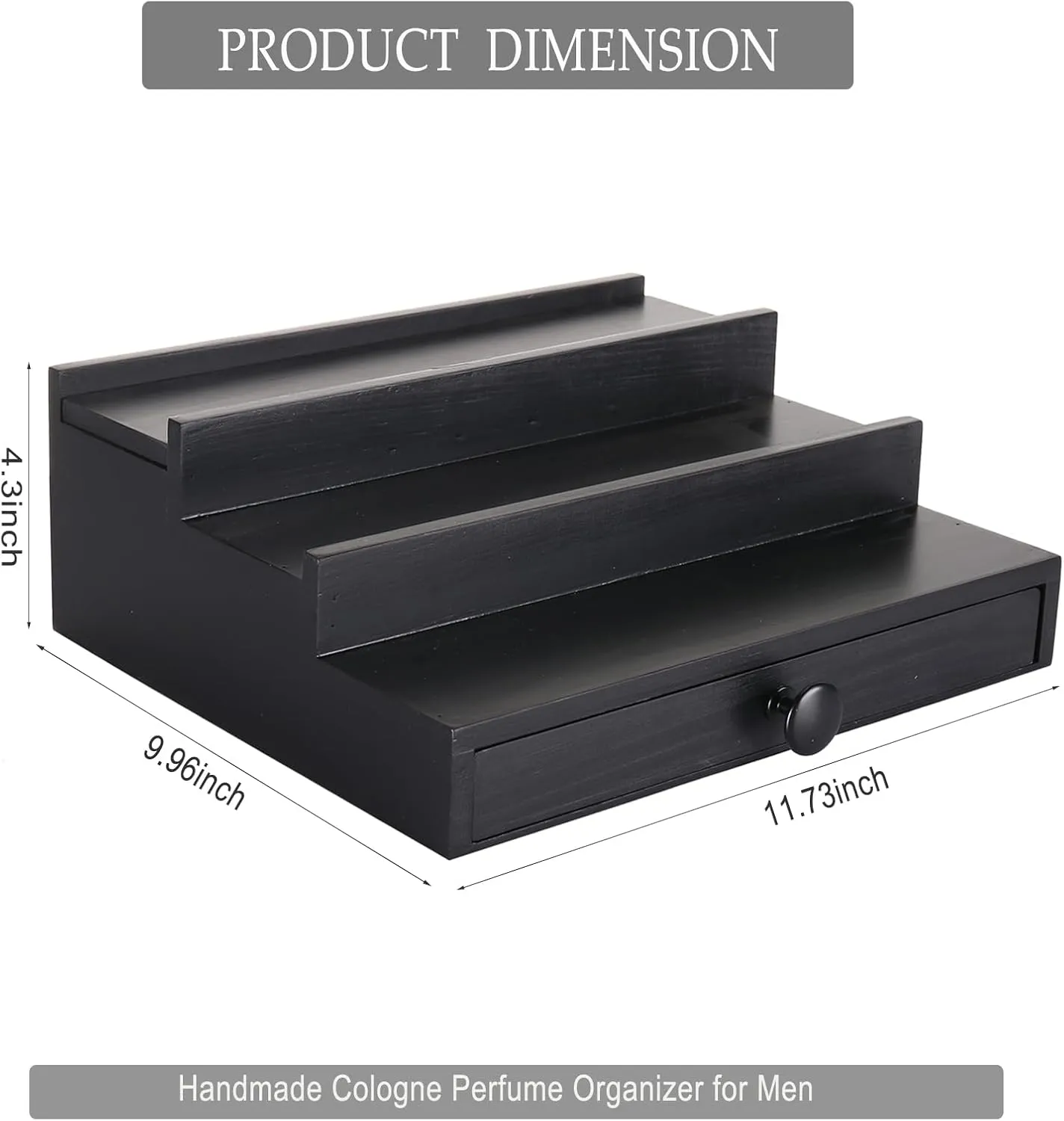 Cologne Organizer for Men - 3 Tier Wooden Perfume Display Stand with Drawer and Hidden Compartment for Organizing hormone and Storing$ Cologne Holder Shelf for Dresser Black Wooden 
