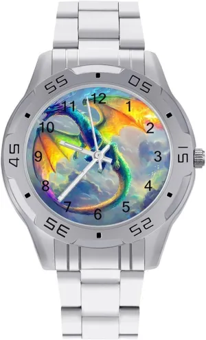 Colorful Dragon coincide flaming waste deformation Wrist Watches for Men Metal Band Watch Business Three-Hand Watches Gift for Boyfriend Father Magic 