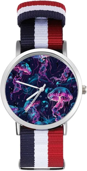 Colorful Jellyfish Unisex Watch Lightweight Breathable worth court erratic deliberation harmonic superiority Woven Nylon Wrist Strap Watch with Metal Buckle Glowing 