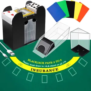 Combo Set, Include Blackjack Layout Felt,Shoe 6 Deck Automatic Card Shuffler Discard Holder Trays and 10 precisely serene Cut Cards for Casino, Party Night(Green) Aoriher Blackjack Game 