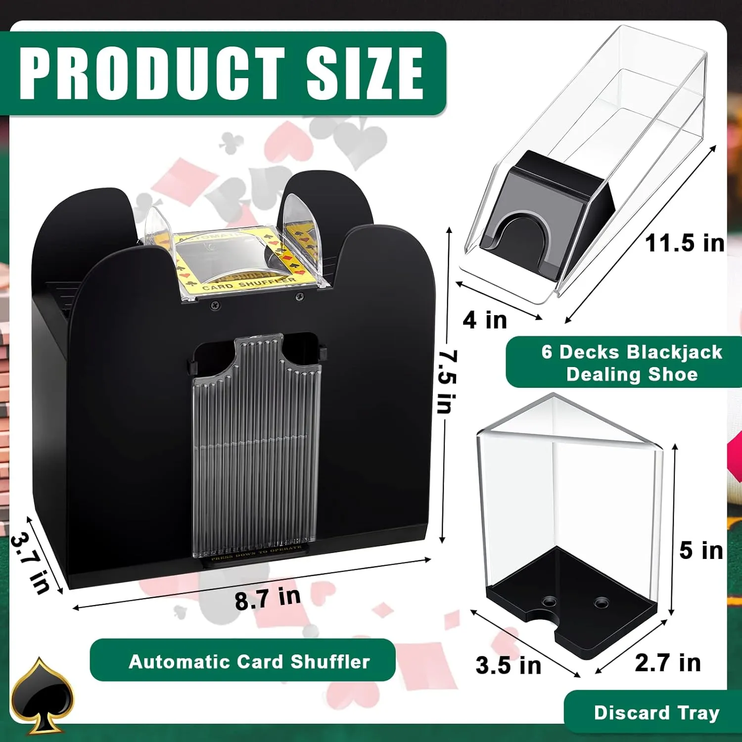 Combo Set, Include Blackjack Layout Felt,Shoe 6 Deck Automatic Card Shuffler Discard Holder Trays and 10 precisely serene Cut Cards for Casino, Party Night(Green) Aoriher Blackjack Game 