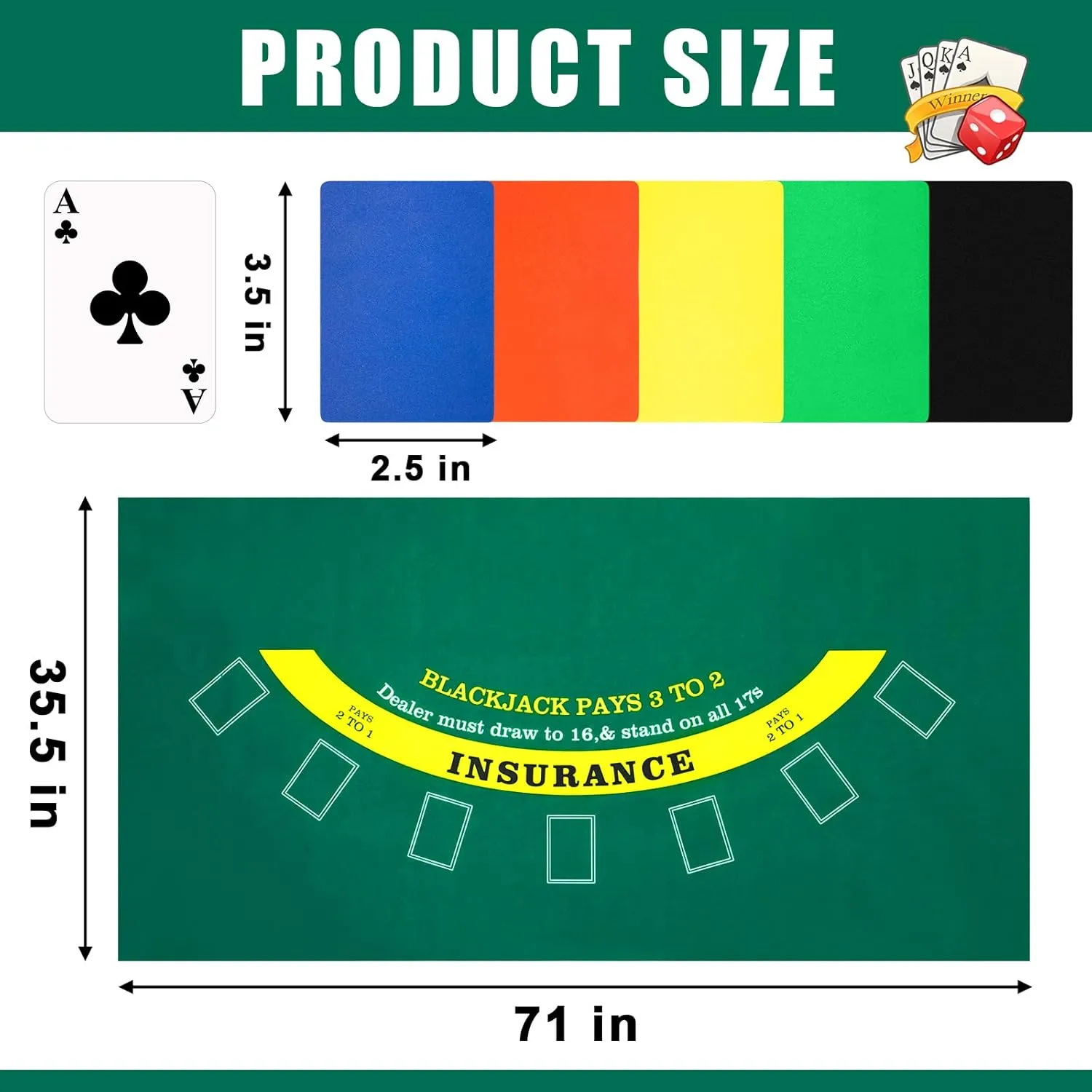 Combo Set, Include Blackjack Layout Felt,Shoe 6 Deck Automatic Card Shuffler Discard Holder Trays and 10 precisely serene Cut Cards for Casino, Party Night(Green) Aoriher Blackjack Game 